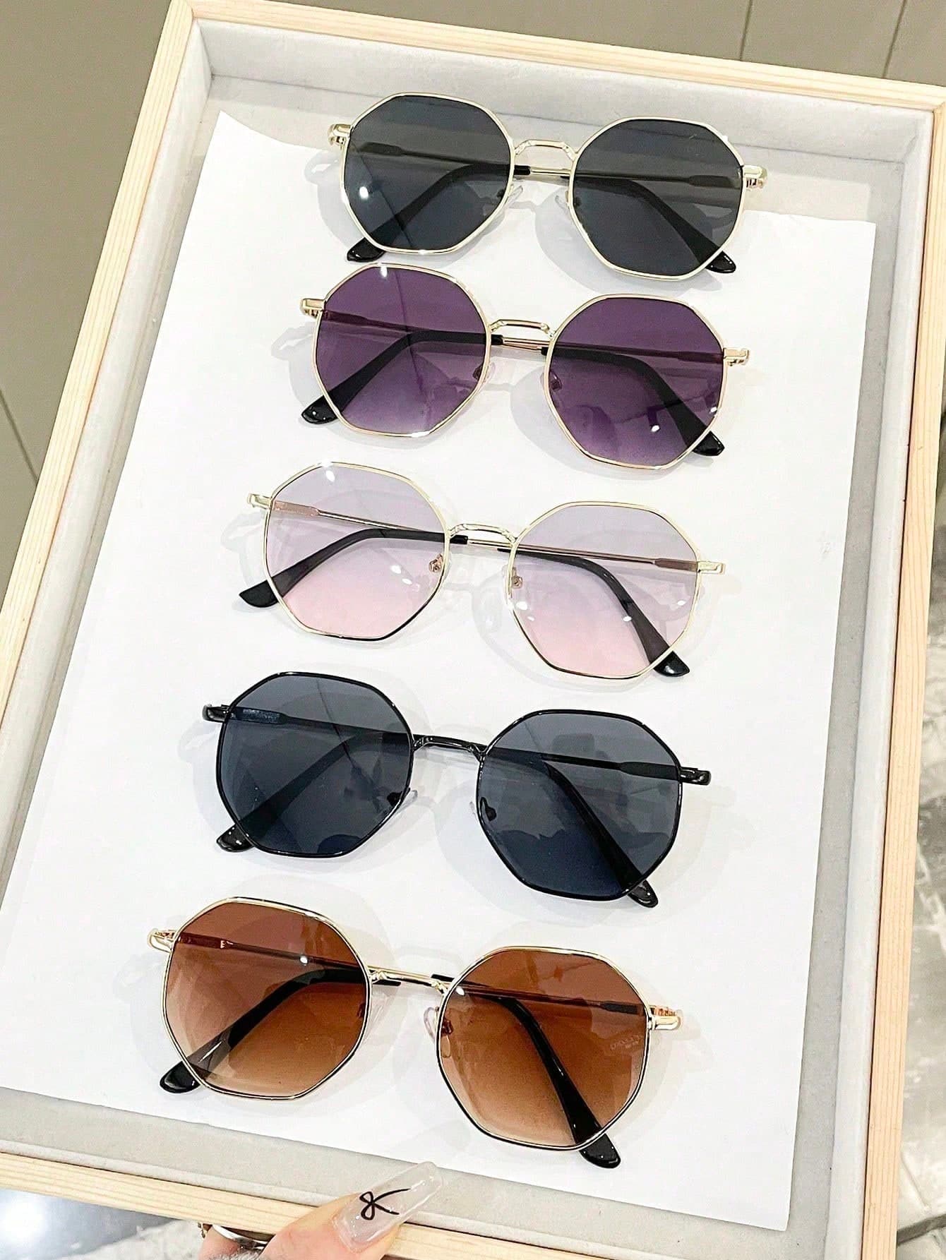 5 Pairs Classic Metal Geometric Frame Fashion Black & Pink UV Protection Sunglasses, Suitable For Music Parties, Vacations, Daily Life, Outdoor Activities, Fashionable Sun Protection, Elegant Matching, Suitable For Family Outings, Travel, Vacations, Summer Beach Vacations And Other Occasions.