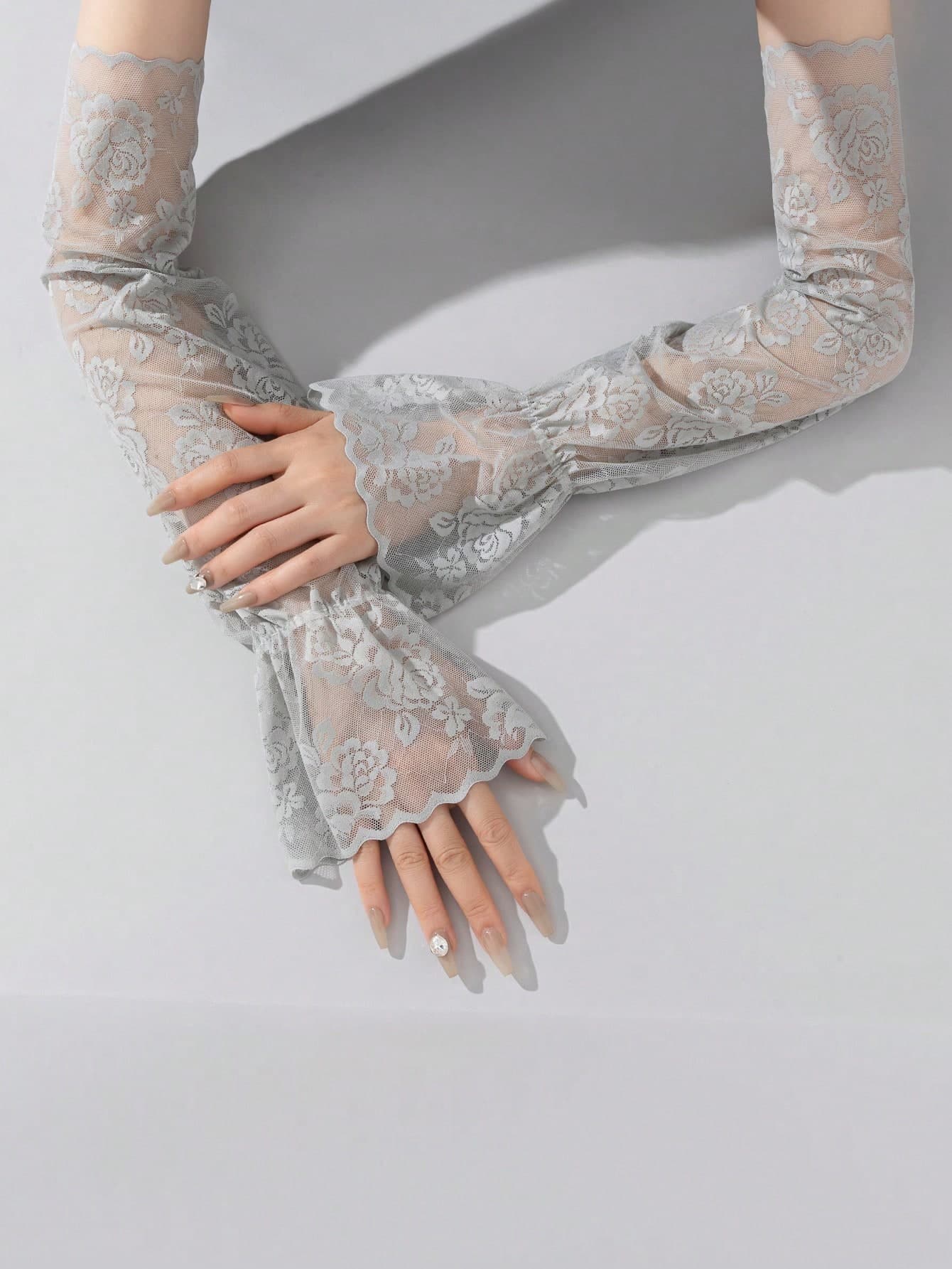 1 Pair Summer Sun Protection Gloves Ice Lace Arm Sleeves Sunshade Arm Covers Long Fake Sleeves Daily Versatile
