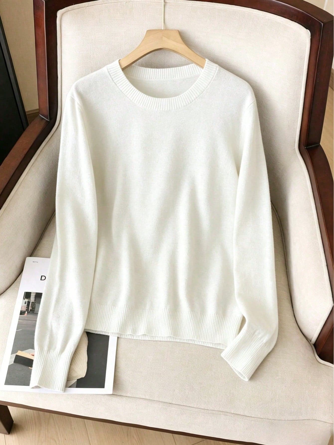 GIGOGOU Plus Size 1XL-4XL Basic Warm Women Knitted Sweater Top, Long Sleeve, Autumn/Winter White