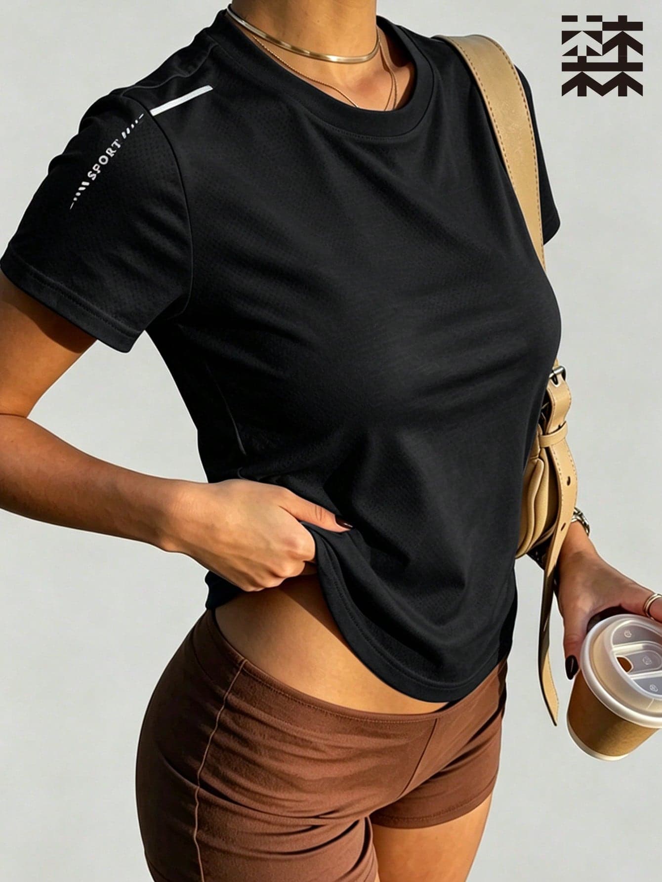 mulinsen Women's Quick-Dry Mesh Sports Short Sleeve Top, Minimalist SPORT Letter Print Crew Neck Slim Fit Fitness T-Shirt