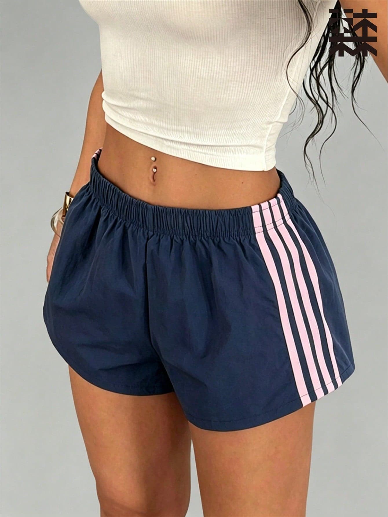 mulinsen Women's Ice Silk 3-Inch Shorts, Pink 4-Stripe Side Elastic Waist Summer Running Shorts