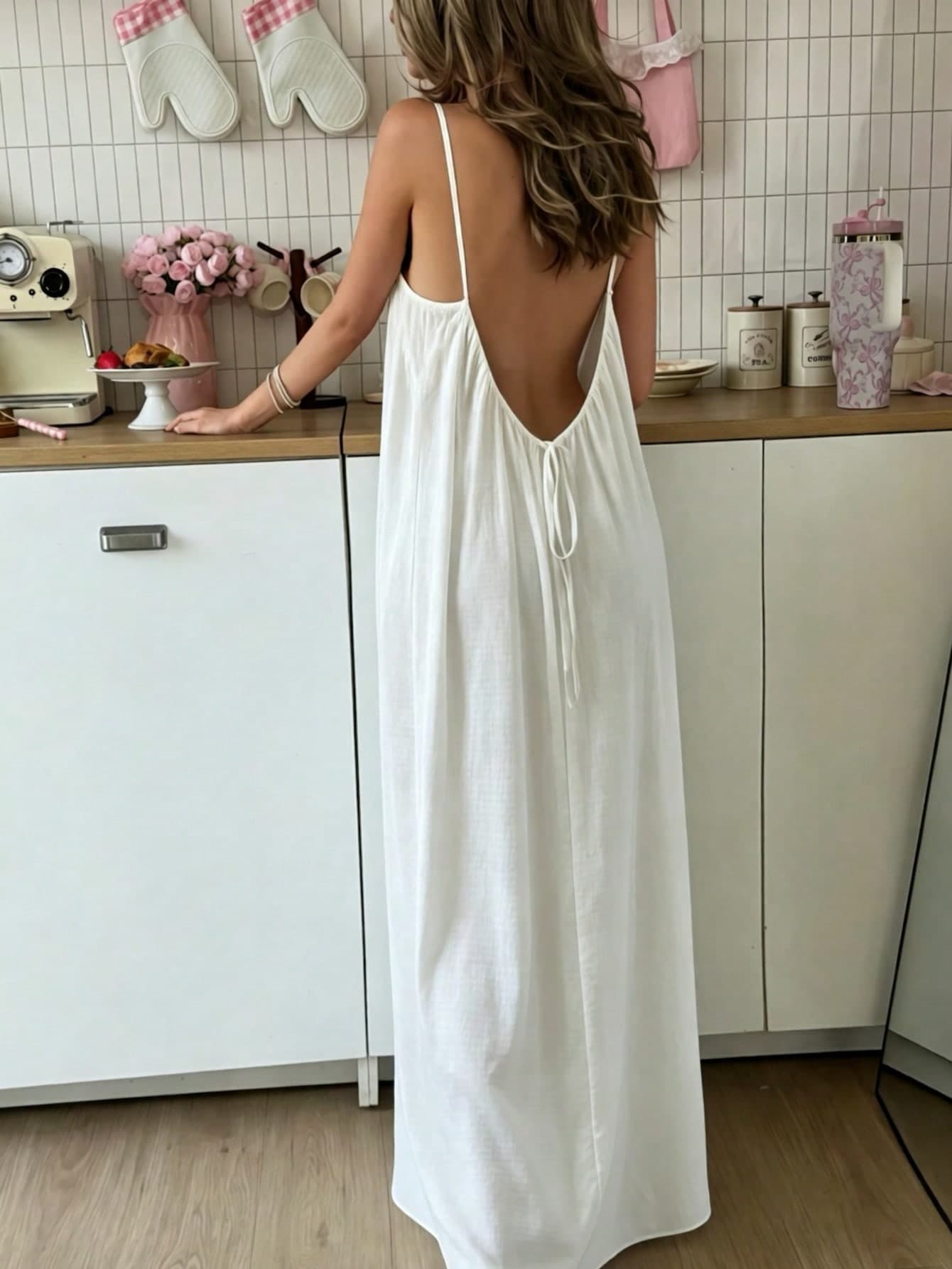 1pc Women's Sexy Spaghetti Strap Backless Nightgown