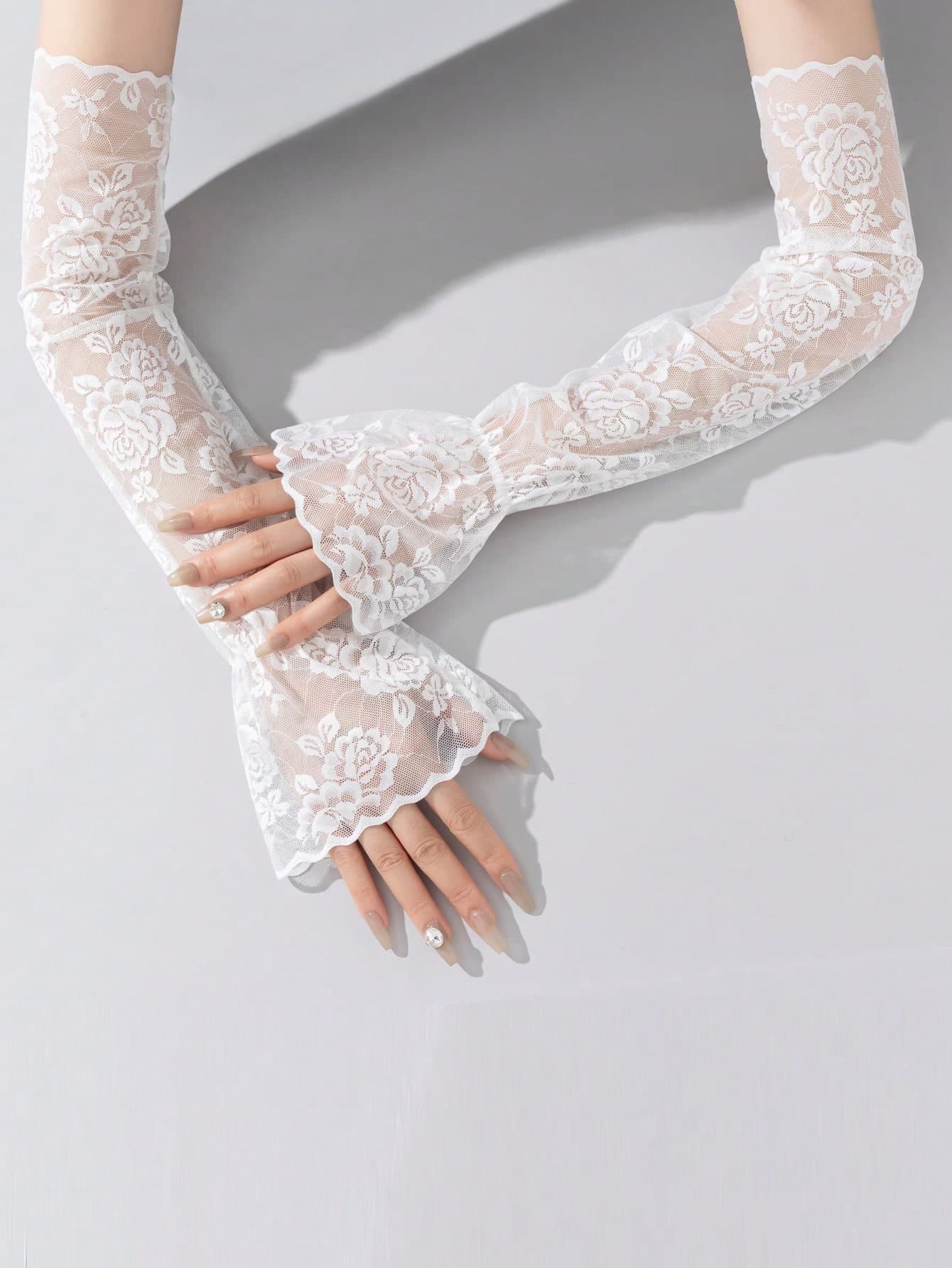 1 Pair Summer Sun Protection Gloves Ice Lace Arm Sleeves Sun-Shading Arm Covers Long Fake Sleeves Daily Versatile