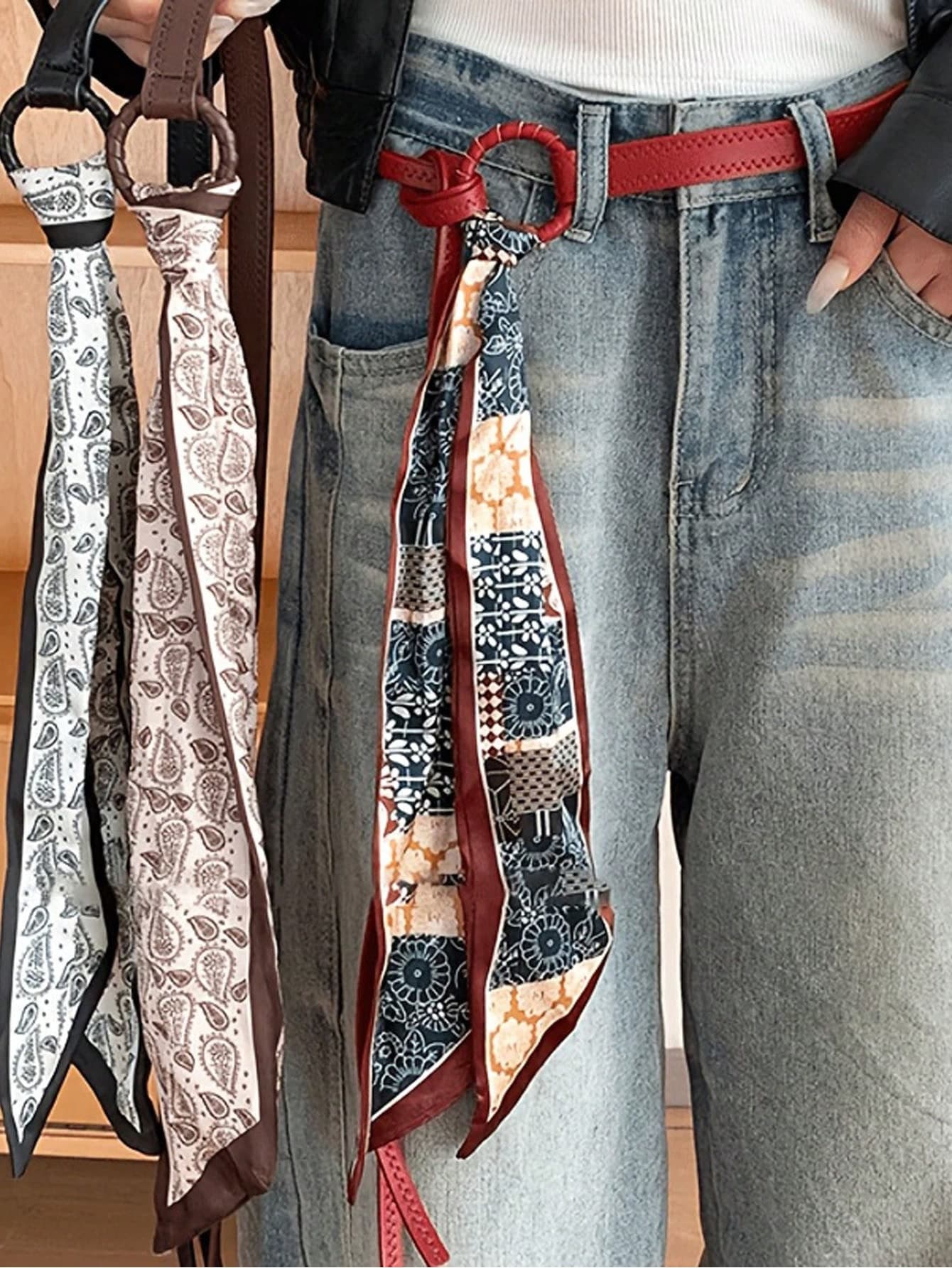 1pc Vintage American Style Silk Scarf Belt, High-End Versatile Waist Chain, Silk Scarf Decoration, Suitable For Matching With Dresses Or Pants - Niche Design, Fashionable Waist Accessory