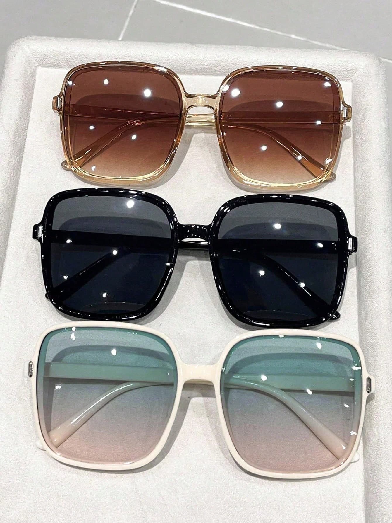 3 Pairs Plastic Square Narrow Frame Full Frame Large Size Multi-Color Tinted Lenses Bohemian Style Fashion Glasses Set, Suitable For Daily Wear, Street Photography, Tropical Beach Party And Other Occasions, Summer Beach Vacation, Outdoor Activities, Travel Essential