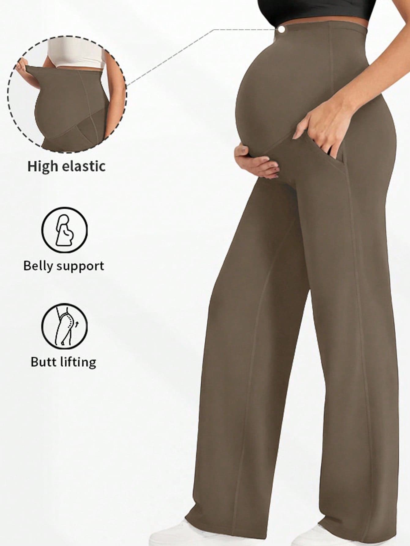 1-PC Women's Maternity Pants, Are In A Simple And Pure Black Color. They Adopt An Elastic Waistband Design That Won't Oppress The Abdomen