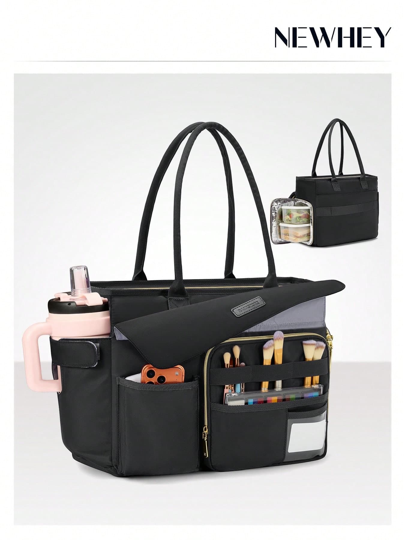 NEWHEY Teacher Bag For Women, 15.6 Inch Laptop Work Tote Bag With 40oz Cup Holder & Lunch Compartment, Nurse Computer Shoulder Bag
