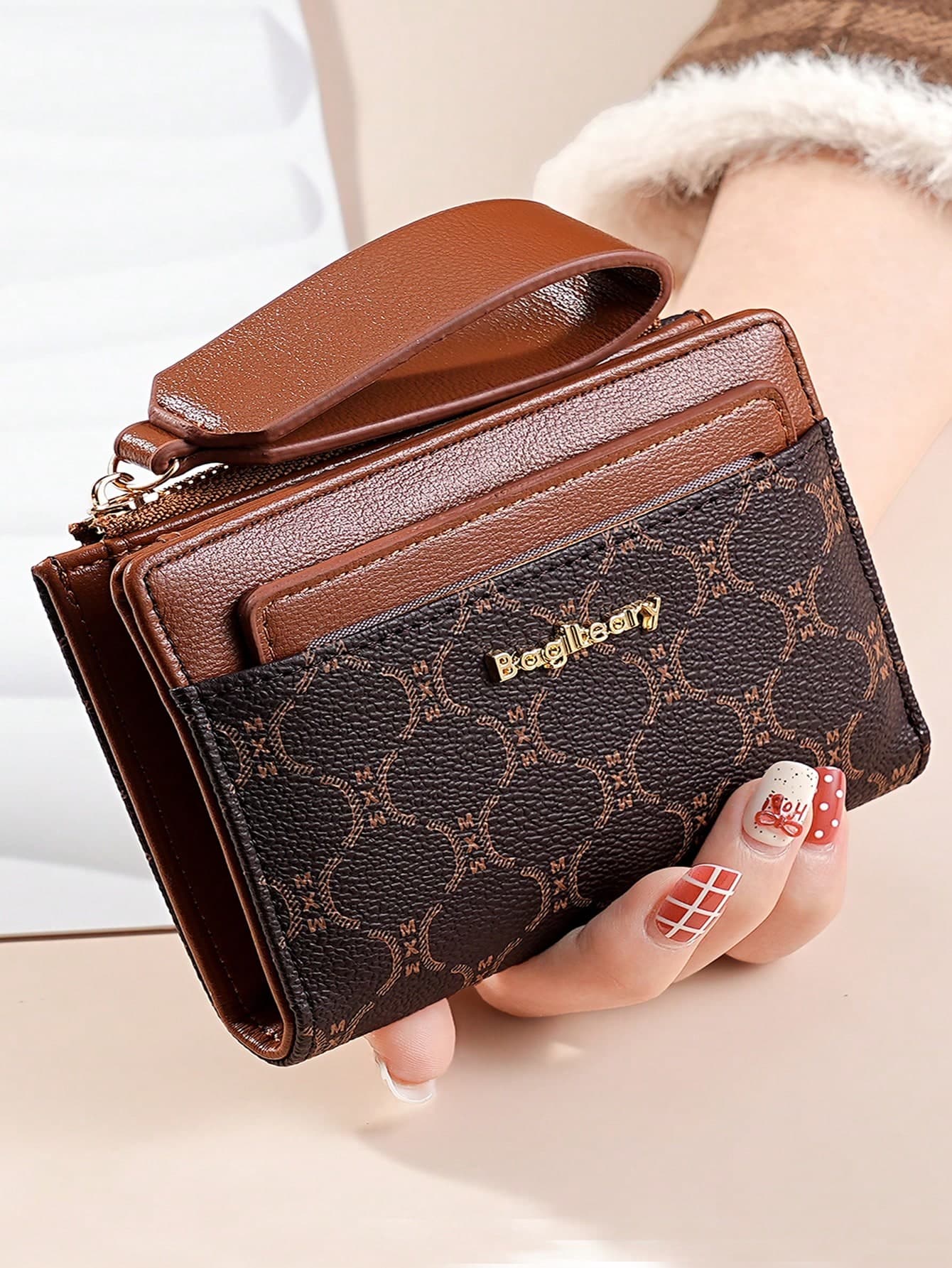 Vintage Litchi Texture Minimalist Women's Wallet, High-End Elegant Bi-Fold Card Holder With Multiple Slots, Zipper Short Coin Purse With Letter Design