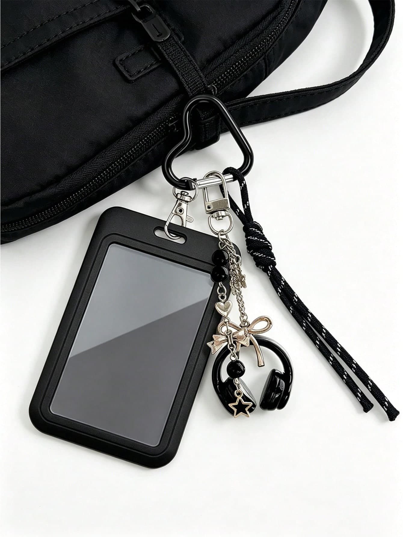 Y2K Card Holder Keychain With Earphone Pendant And Lanyard, Portable ID Holder, Customizable Card Sleeve, Ins Style Bag Charm, ID Holder, Credit Card Holder, Suitable For School/Work/Office/Daily Use, Unique Birthday Gift, Teacher Gift, Party Gift, Vacation Gift, Back To School Gift