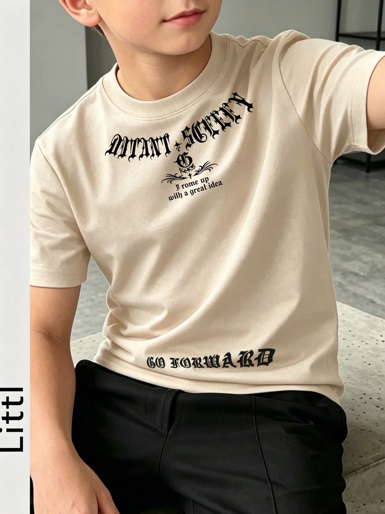 Tween Boys Casual Printed Round Neck Short Sleeve T-Shirt, Summer Top