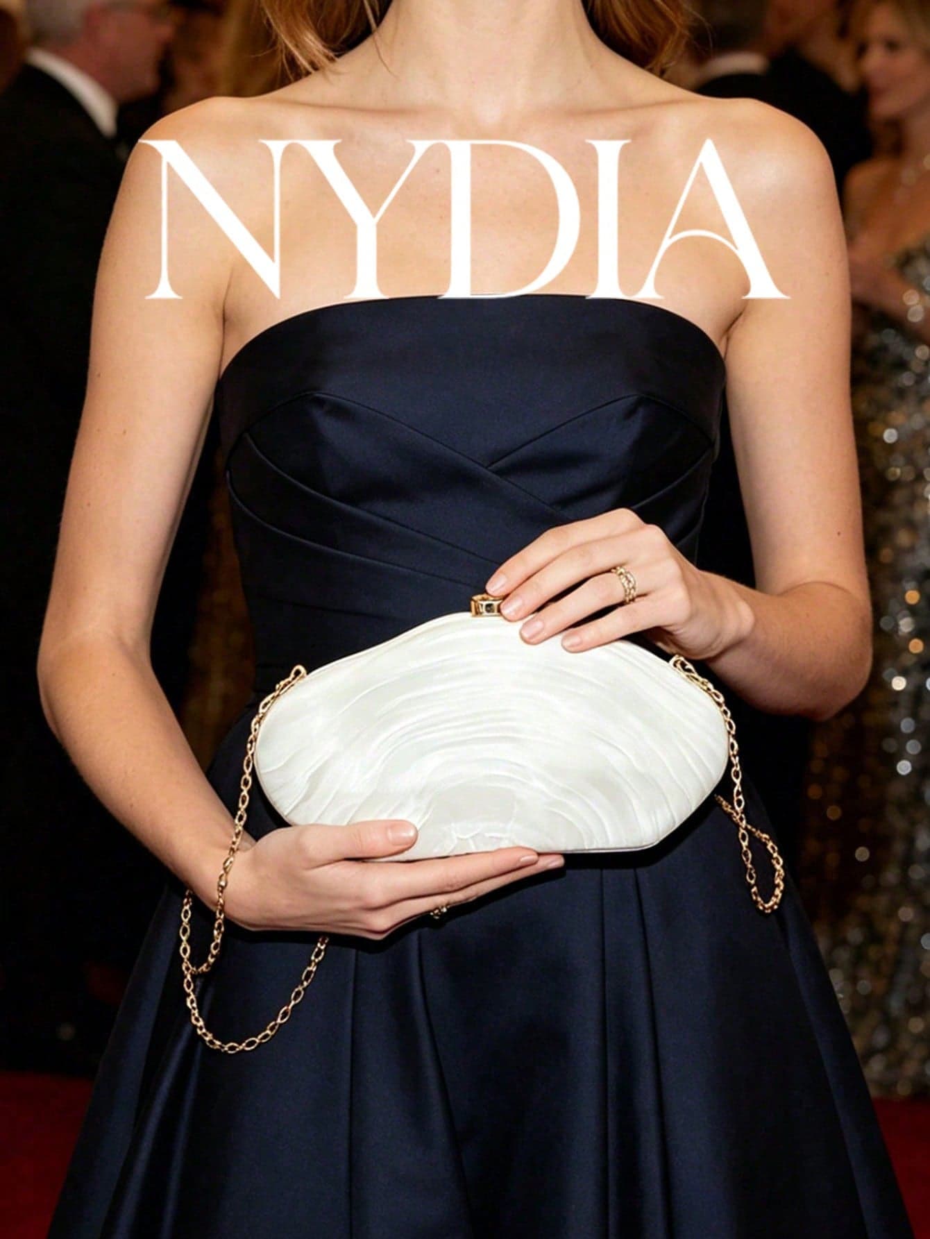 1PC White Marble Pattern Acrylic Clutch Bag, Gold Chain Crossbody Purse, Elegant Evening Handbag For Women, Shell Shape Party Bag