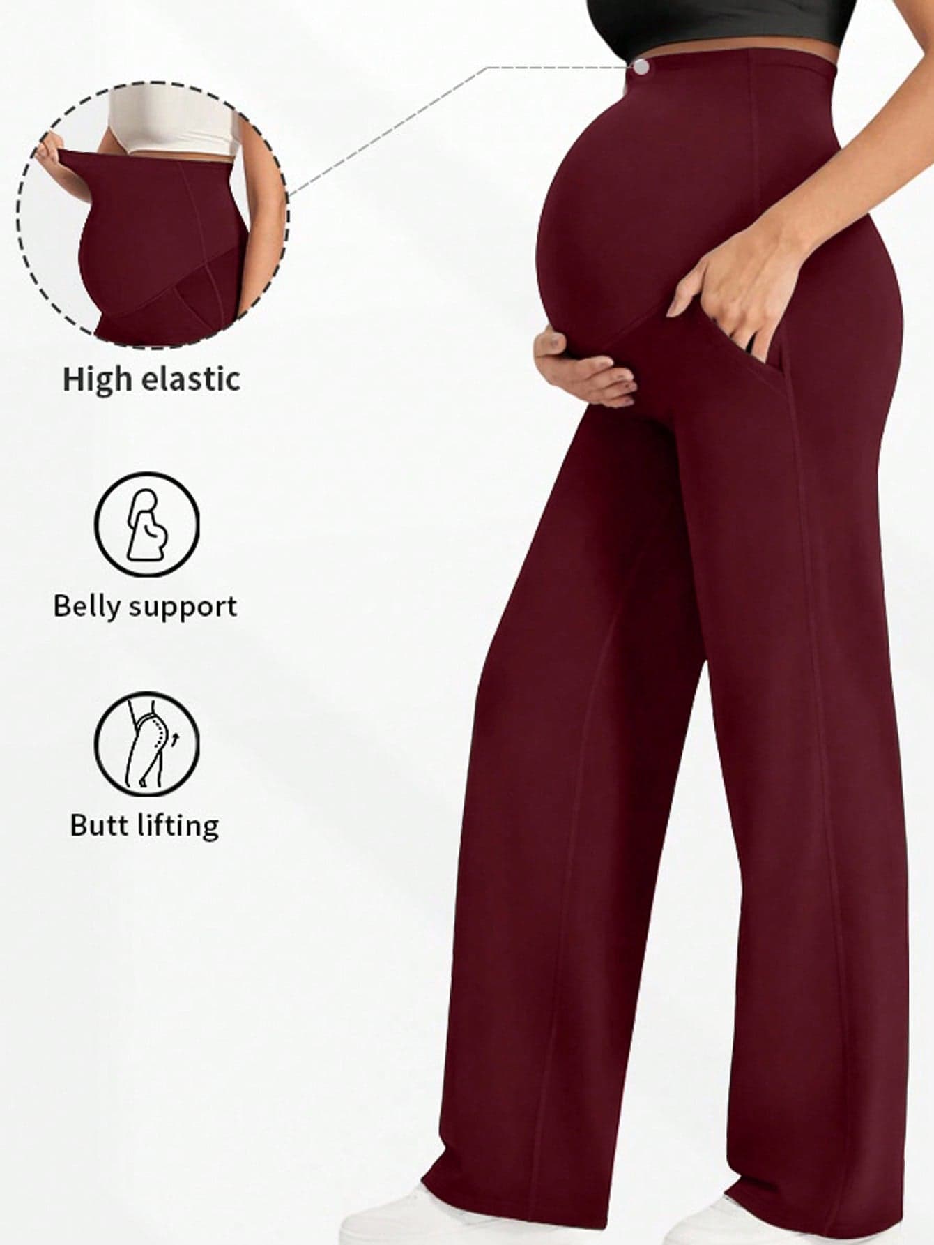 1-PC Women's Maternity Pants, Are In A Simple And Pure Black Color. They Adopt An Elastic Waistband Design That Won't Oppress The Abdomen