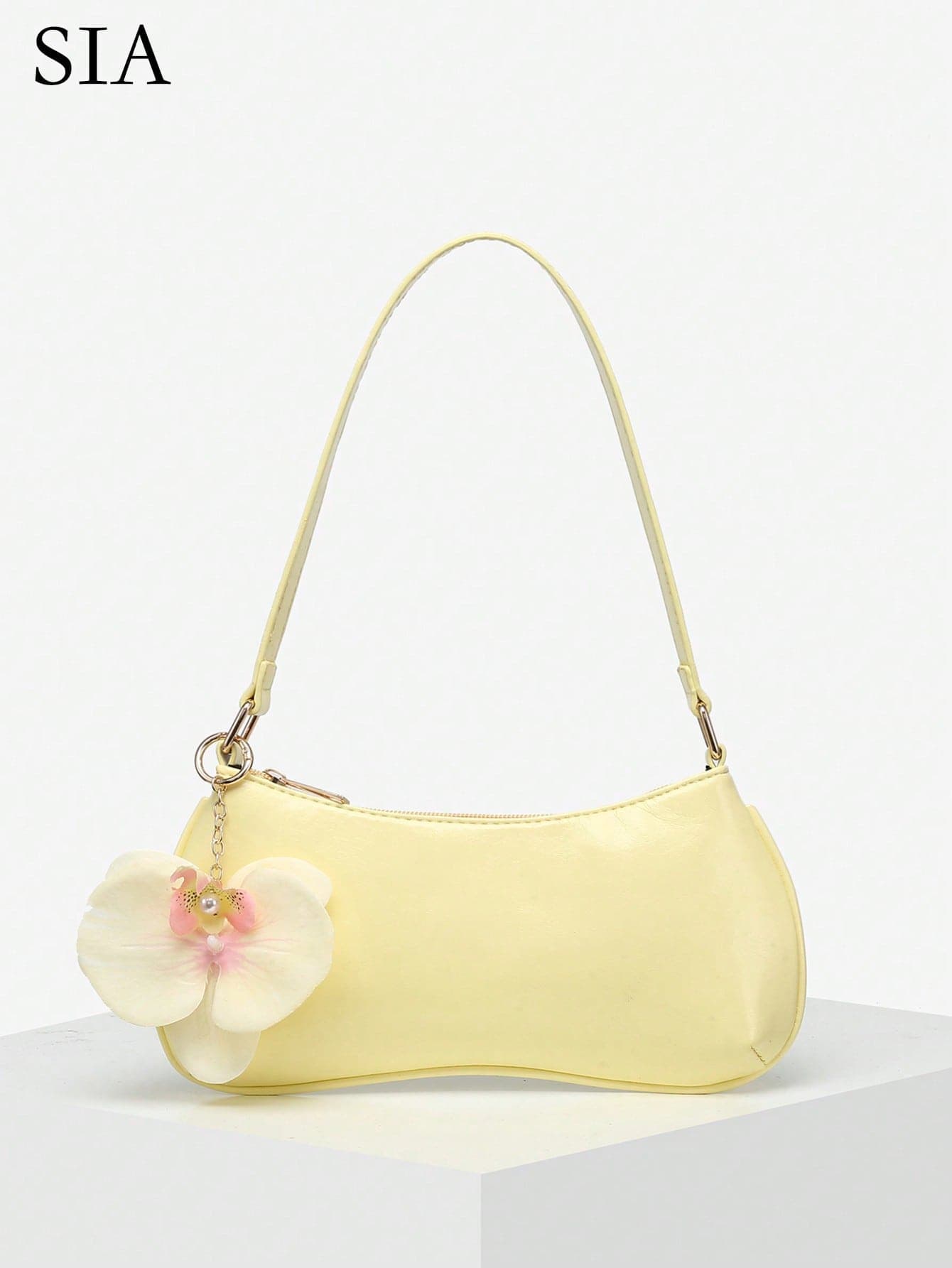 1pc Women's Vintage Minimalist Casual Metal Handle Decorated Faux Straw Flower Multi-Ornament Large Capacity Crescent Handbag Suitable For Outings, Dates, Commuting, Vacation