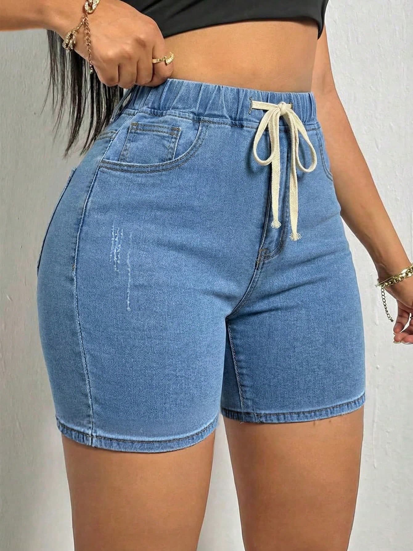 Women's Summer Casual Slim Fit Stretch Denim Shorts, Suitable For Vacation, Beach, Music Festival, Denim Girl Look