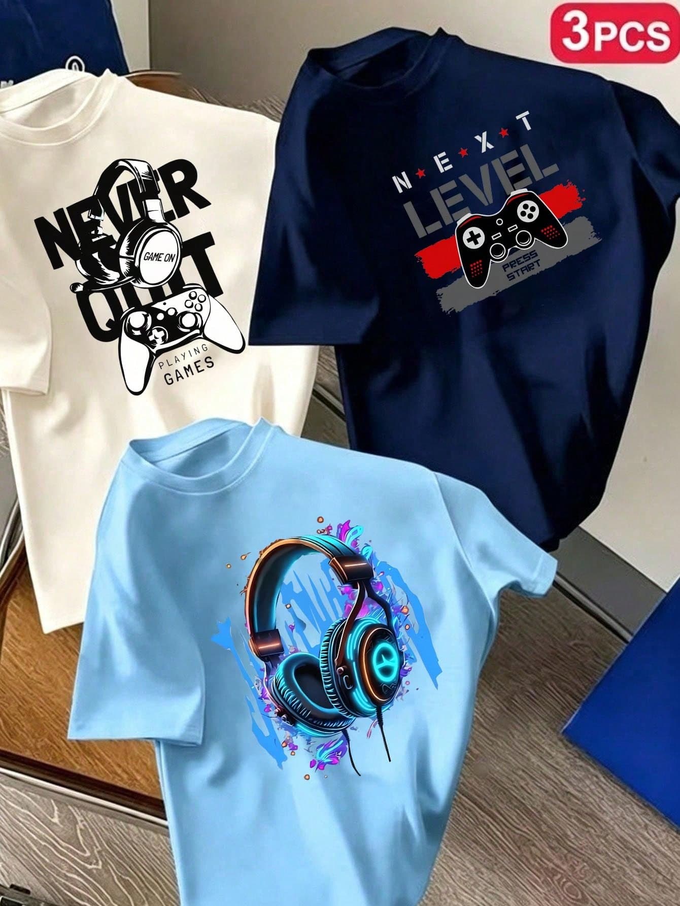 Tween Boy 3pcs Car Print Pullover Short Sleeve T-Shirt, Student Young Children's Clothing, Summer Gift For Kids