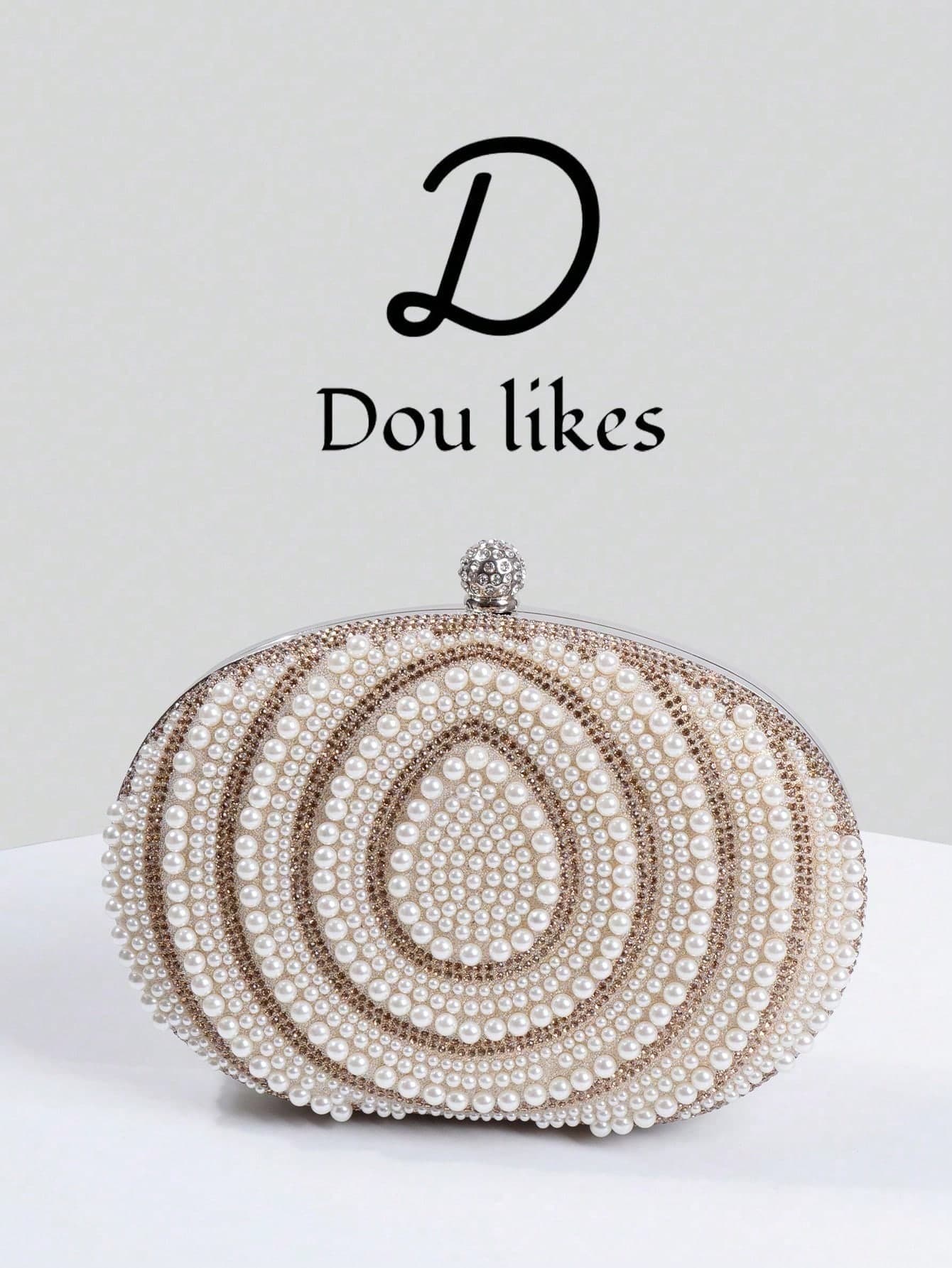 Elegant Teardrop Champagne Pearl Evening Clutch, High-End Engagement Handbag For Cheongsam And Formal Dresses, With Metal Chain, Sophisticated Socialite Style, Perfect For Parties, Weddings, Proms, Evening/Banquet, Ideal Match For Women's Prom Dresses, Prom Accessories, Sequin Dresses, Glittery Dresses, Elegant Women's Dresses