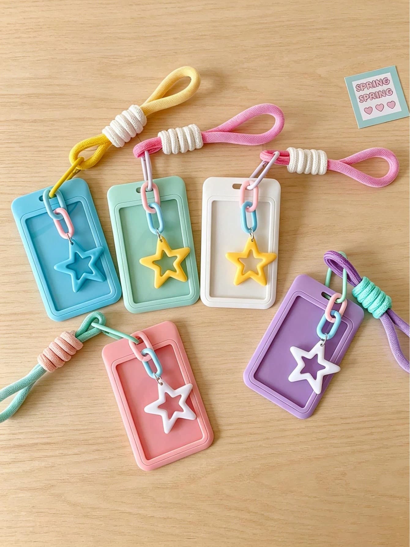 1pc - 2D Colorful Card Holder, Ins Minimalist Five-Pointed Star Slide Cover ID Card Protector Student School Card Storage Pendant Sleeve, Idol Photo Card Sleeve, Business Card Holder, Student Name Tag