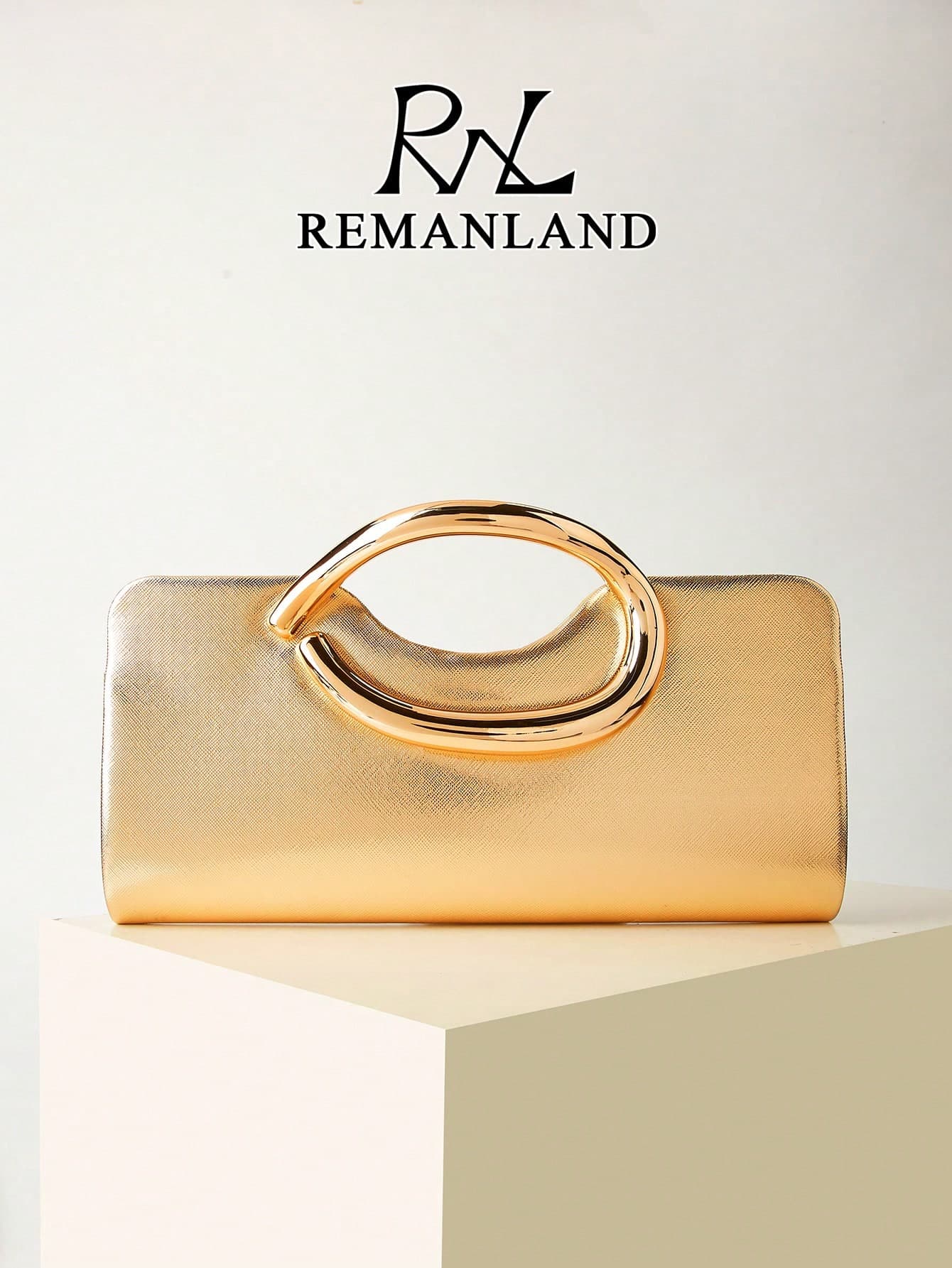 REMANLAND Fashionable Metal Decor Mini Box Clutch Bag, Elegant Shiny Metal Bar Accent Women's Handbag, Luxury Feel For Evening Dress, Party, Wedding, Prom