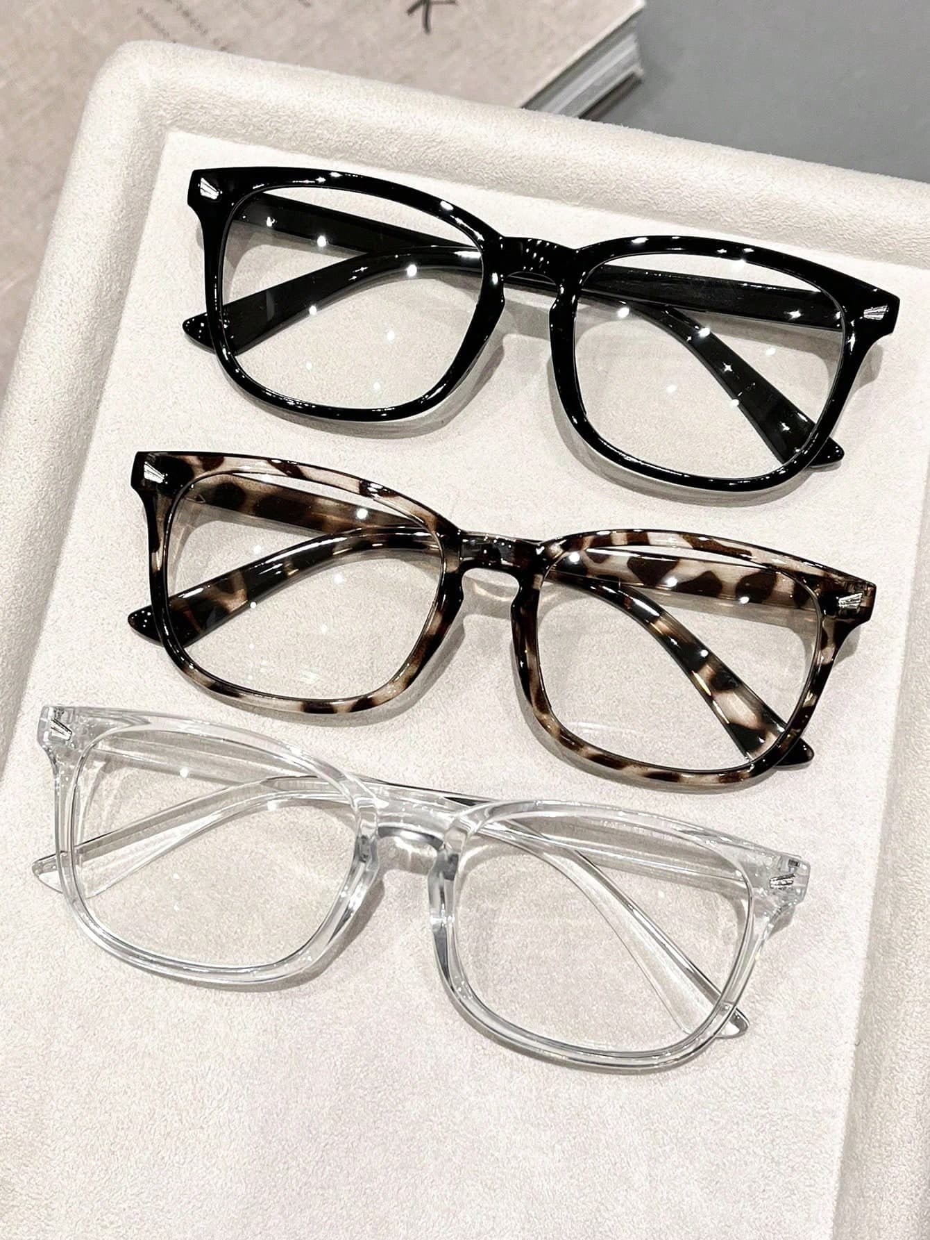 3 Pairs/1 Pair Women's Geometric Frame Glasses, Modern Minimalist Design, Elegant Style, Clear Lenses, Ideal Accessory For Back To School And Daily Wear