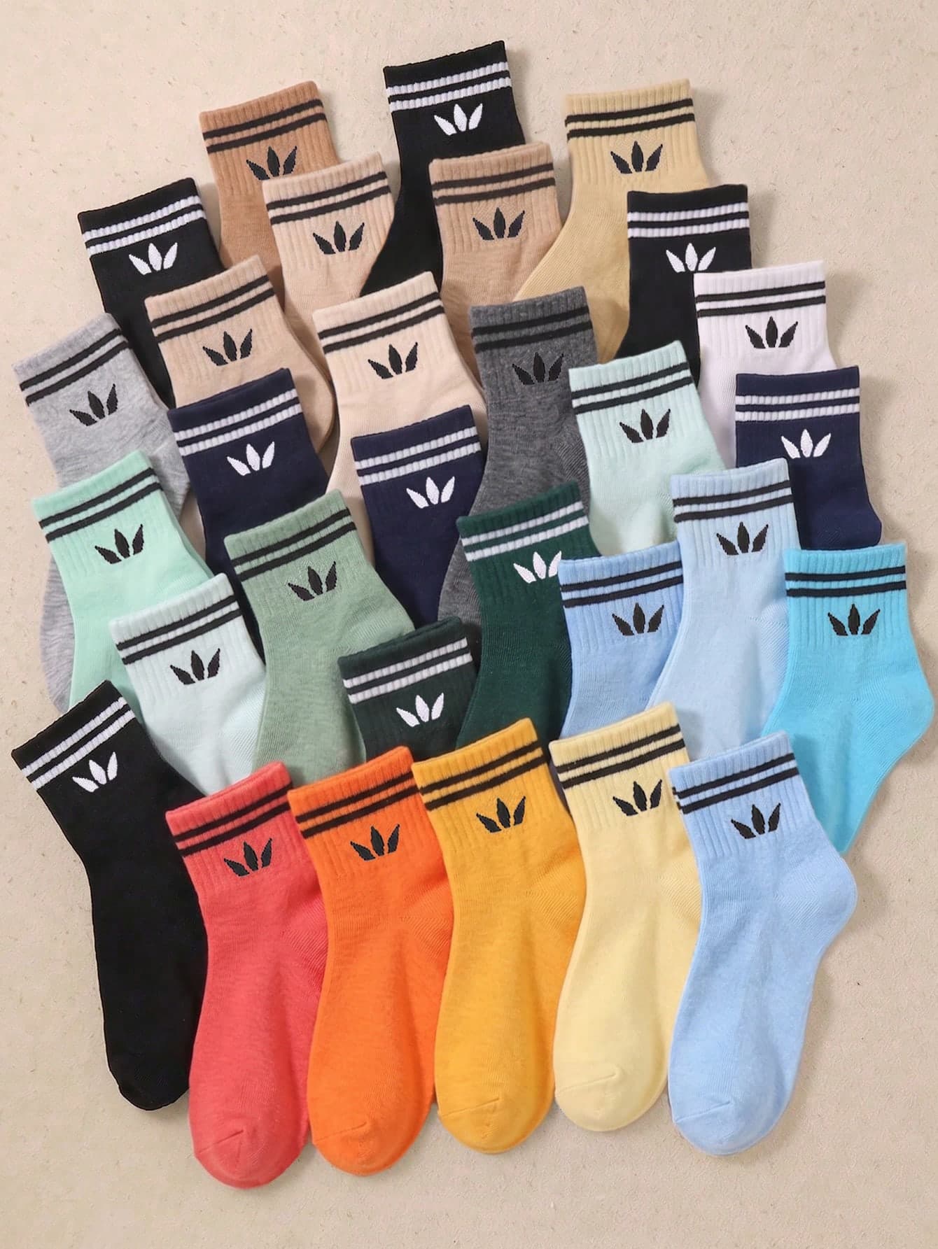 20 Pairs Children's Mid-Calf Socks, Short Socks, Elastic Socks, Sports Socks With Double Stripe Print Design, Suitable For Boys Aged 1-16 As Birthday Gifts, Suitable For Daily Wear/Use, Suitable For Back To School Season, All Seasons, Breathable, Comfortable, Soft, Skin-Friendly, Suitable For Children Aged 1-16, Suitable For School Running, Suitable For Party Wear, Random Color Shipment, Children's Round Neck Socks