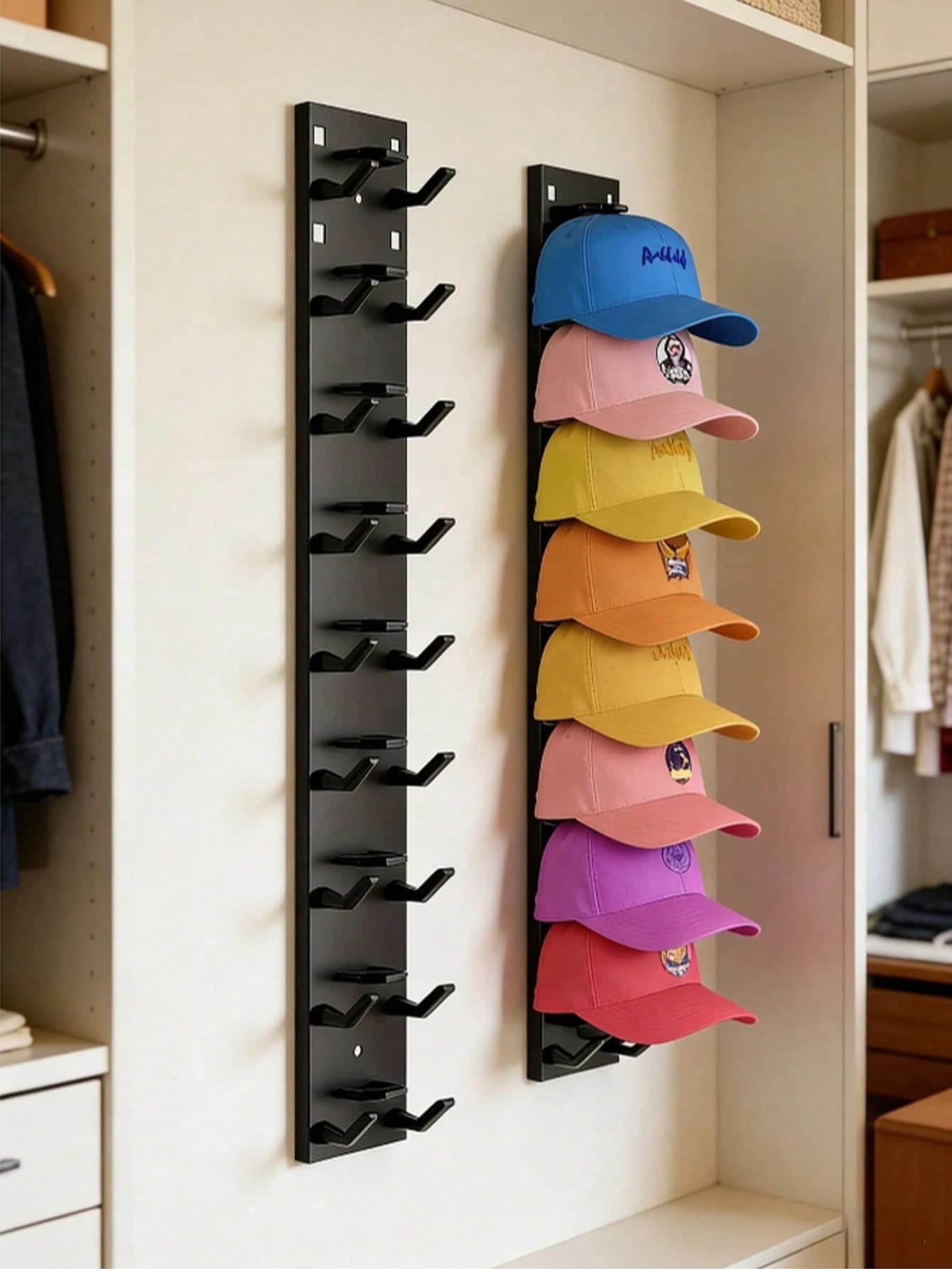 Baseball Cap Storage Rack, Wall-Mounted Hat Holder, Fixed With Strong Adhesive, Can Hold 10 Hats At Once, Suitable For Door Panels And Cabinets Hat Hanging Display Rack, Supports Multi-Layer And Double-Layer Installation Options