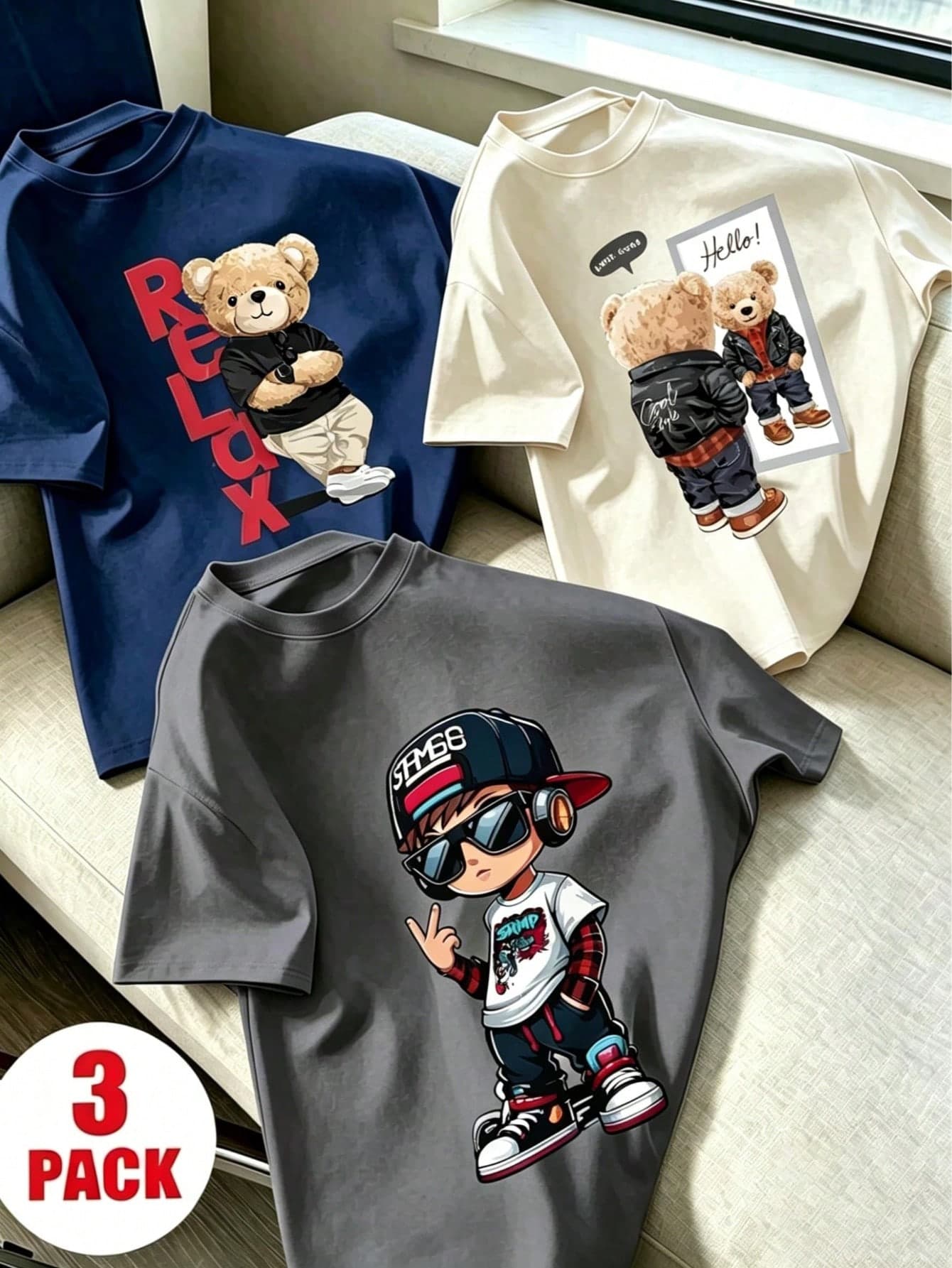 3pcs/Set Tween Boy Casual Sports Graphic Print Short Sleeve T-Shirt, Summer Top For Young Students