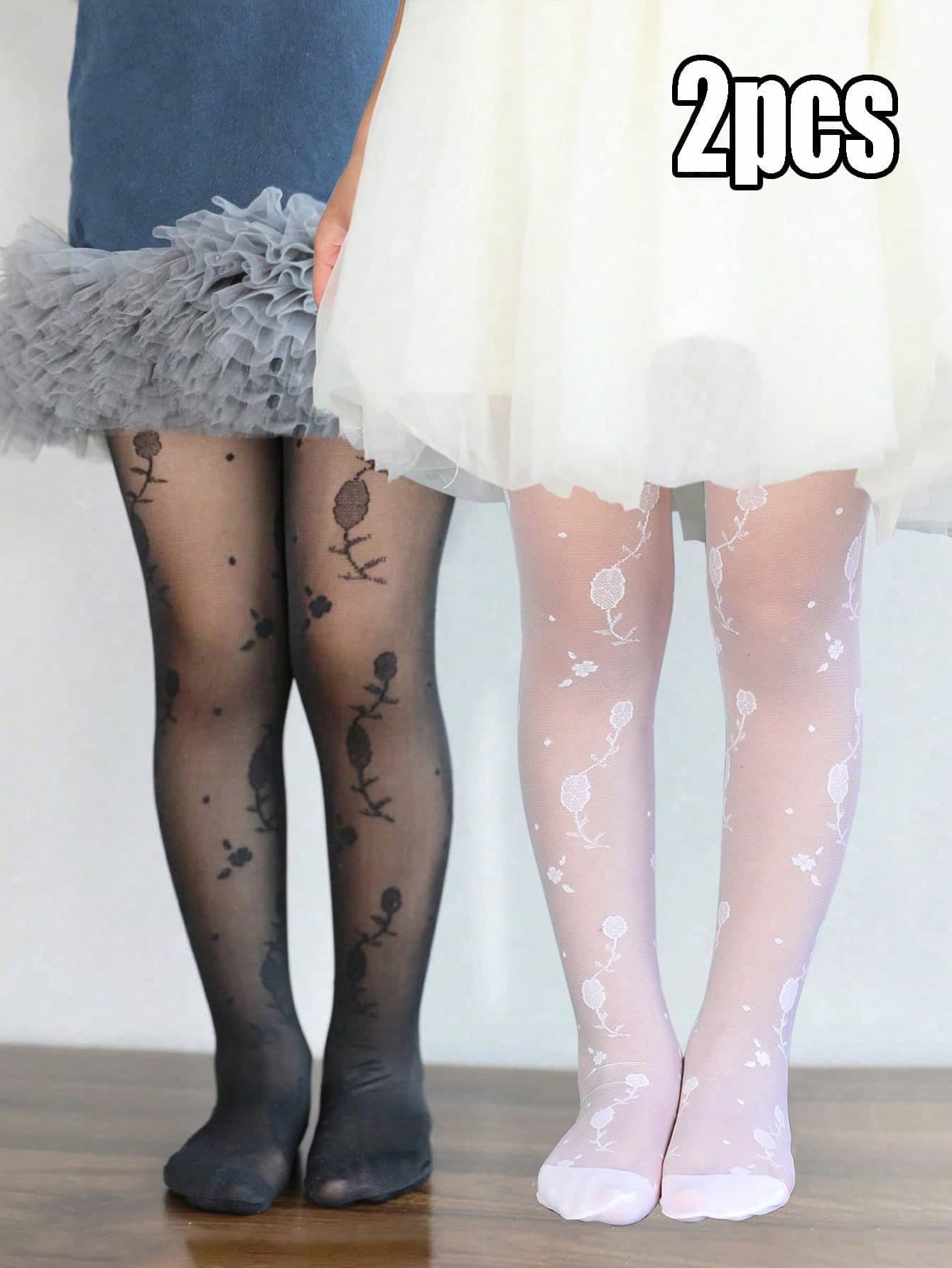 2pcs Baby Toddler Girls' Floral Patterned Sheer Stretchy Tights