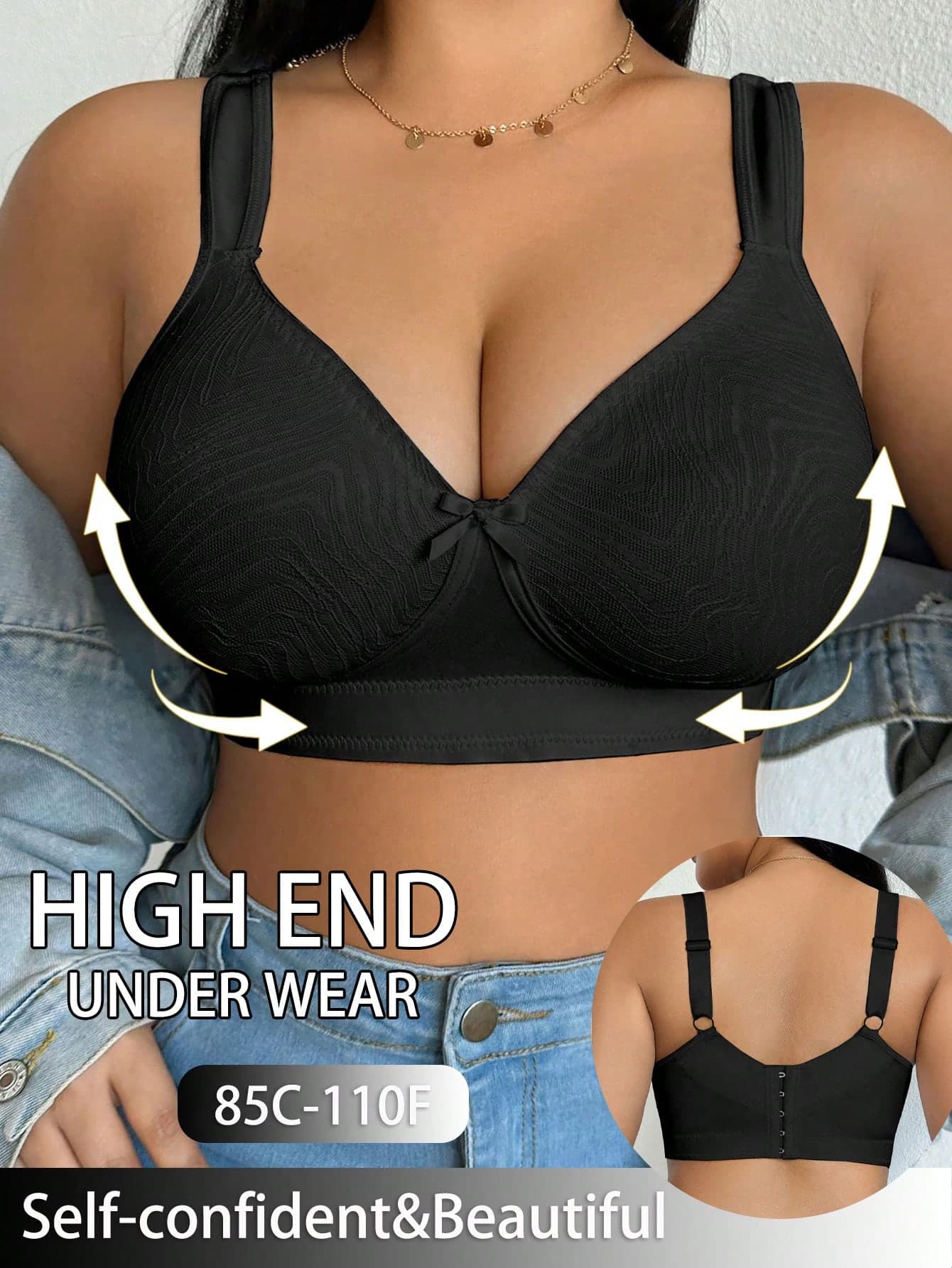 Lace Patchwork Sexy Plus Size Women's Bra, Wire-Free Casual Comfortable Beautiful Back Design Thin Sports