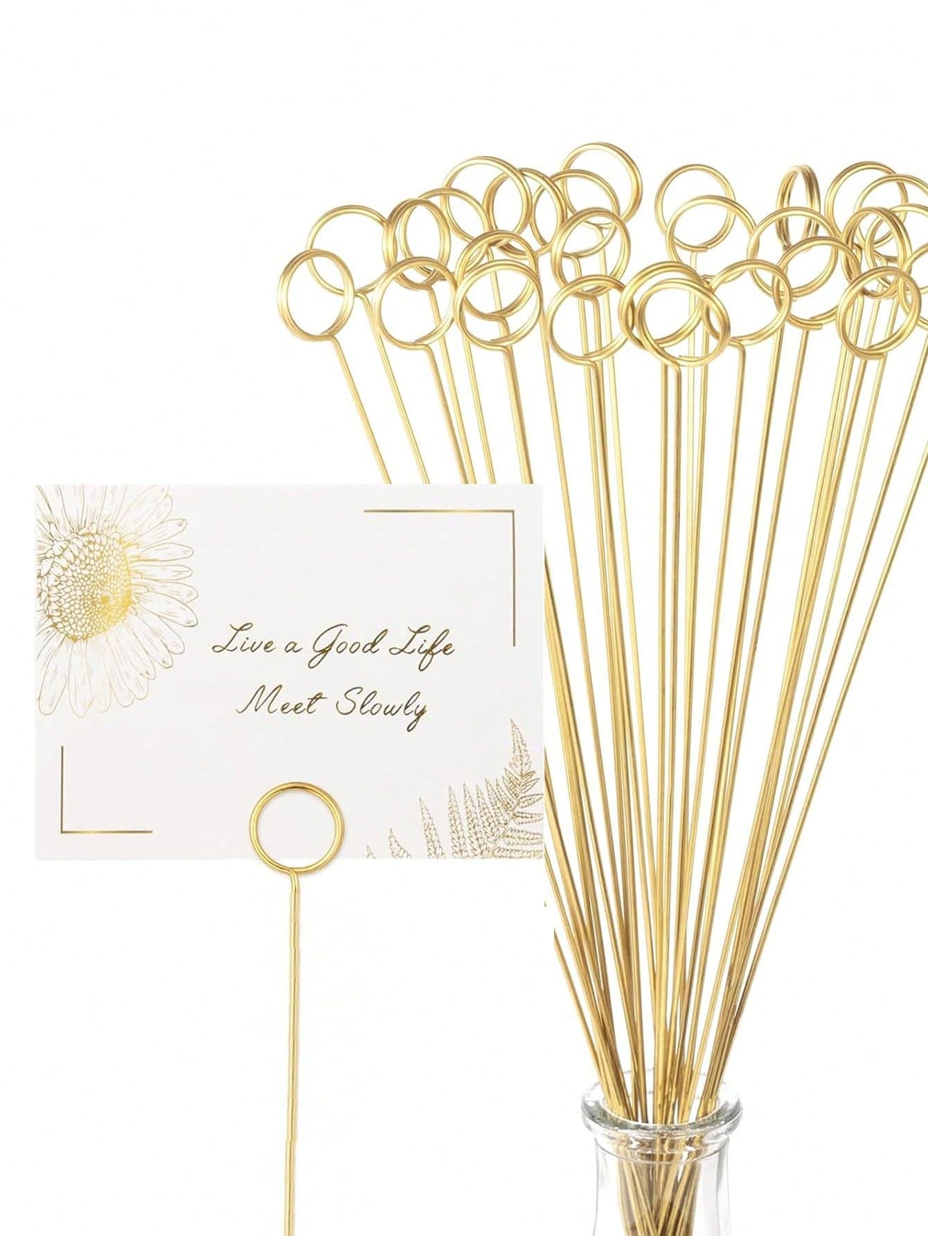 40p/20p/1p Golden Round Floral Picks Card Holder, Metal Floral Place Card Holder, Gift Card Bouquet Clip, Suitable For Wedding, Birthday Party Flowers Gifts, Floral Arrangement, Wedding, Baby Shower, Party, Gathering, DIY Handmade Metal Wire Clip Table Card Holder, Can Hold Notes, Photos, Memo Cards