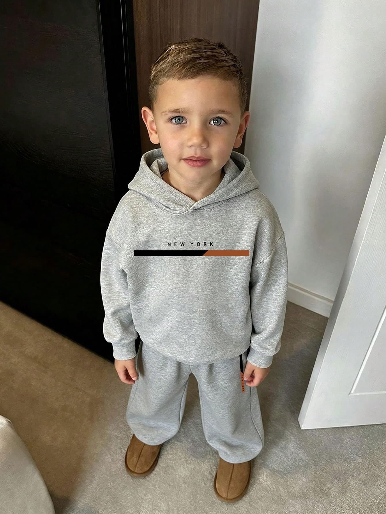 2pcs/Set Minimalist Daily Boys Printed Hoodie + Casual Long Pants, Versatile Wide Leg Pants, Comfortable Skin-Friendly Top