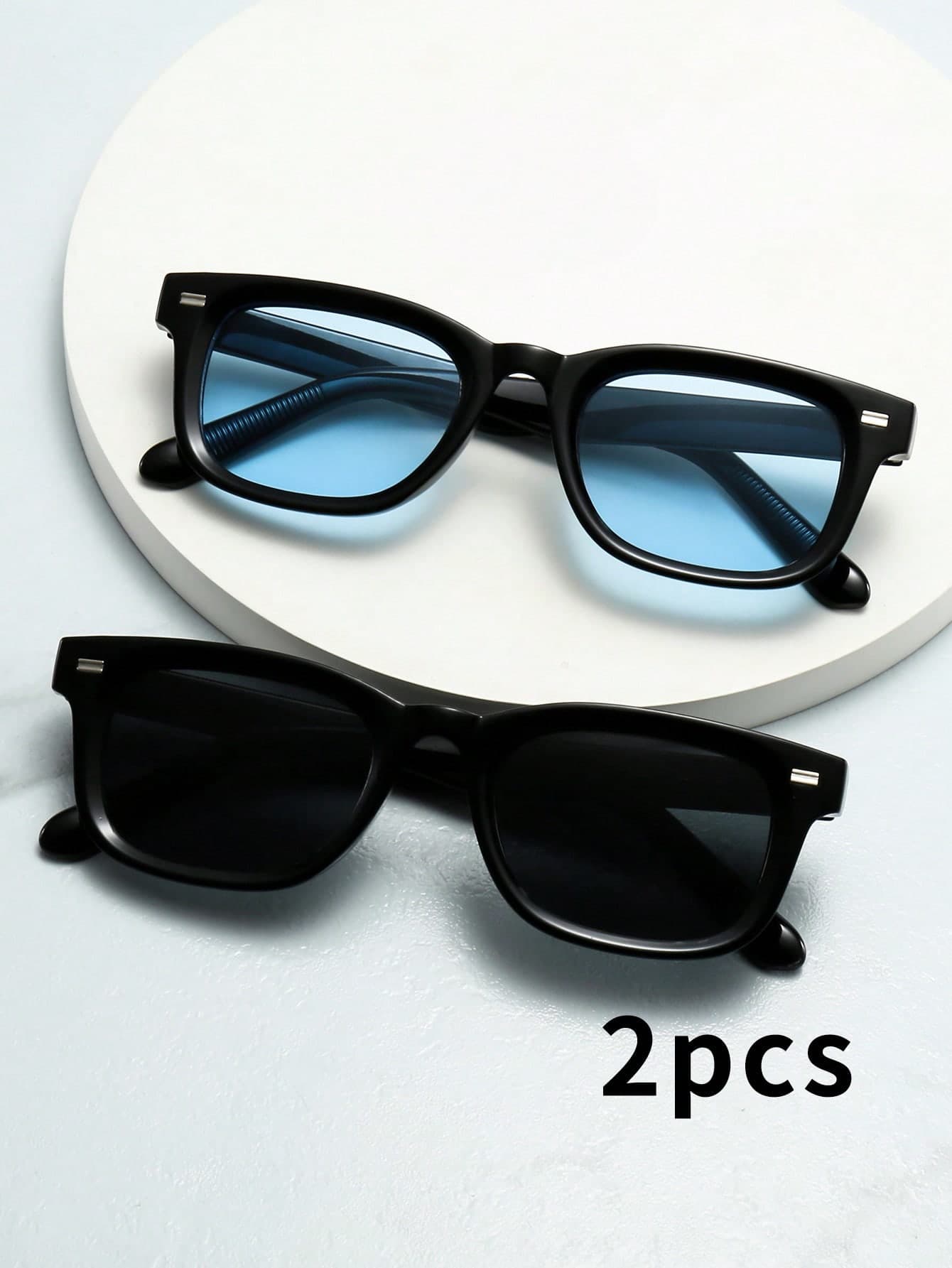 2pcs Men's Rectangular Small Frame High Quality Personalized Minimalist Fashion Glasses, Suitable For Parties, Travel, Casual, Vacation, Beach And Daily Use