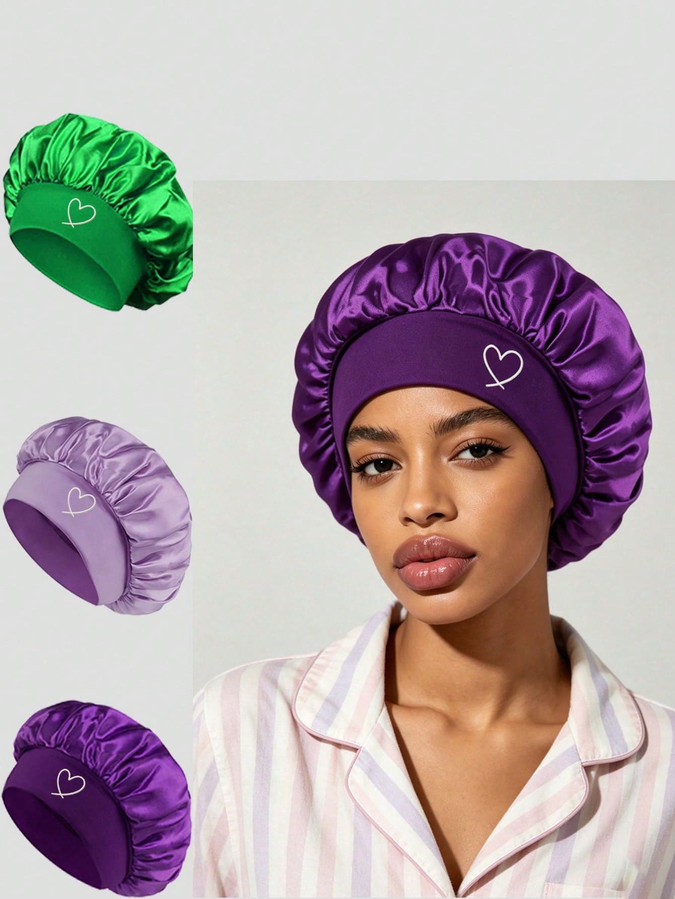 1/2/3pcs Women's Satin Sleep Caps, Soft And Comfortable Sleep Caps, Elastic Wide Band Silk Sleep Caps, For Hair Protection, Makeup Removal, Face Washing, Daily Use, Shower