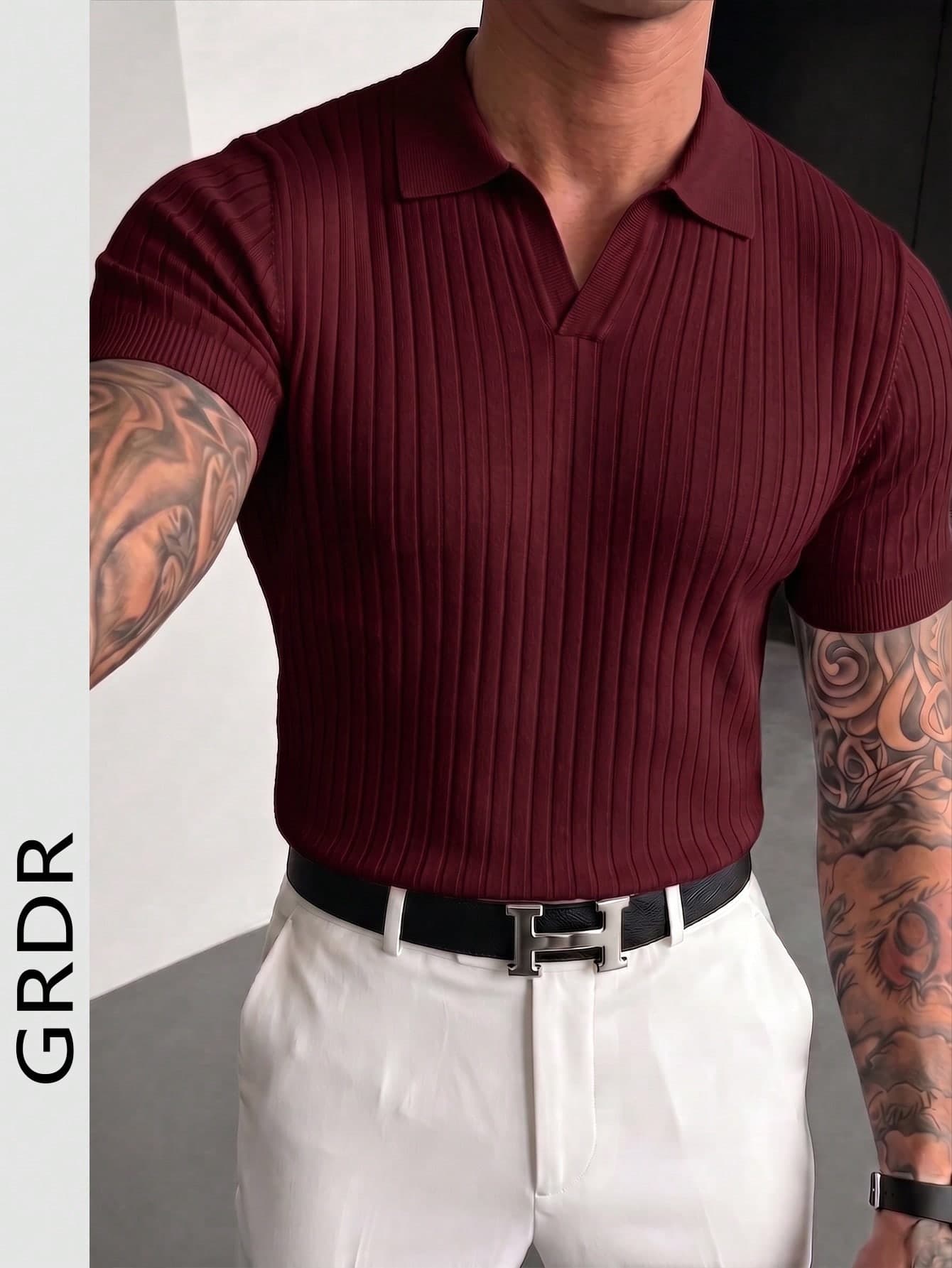 GRDR Men's Summer Knit Polo Shirt, Solid Color Short Sleeve Knit Collar, Suitable For Summer Outings, Essential For Fashionable Outfit