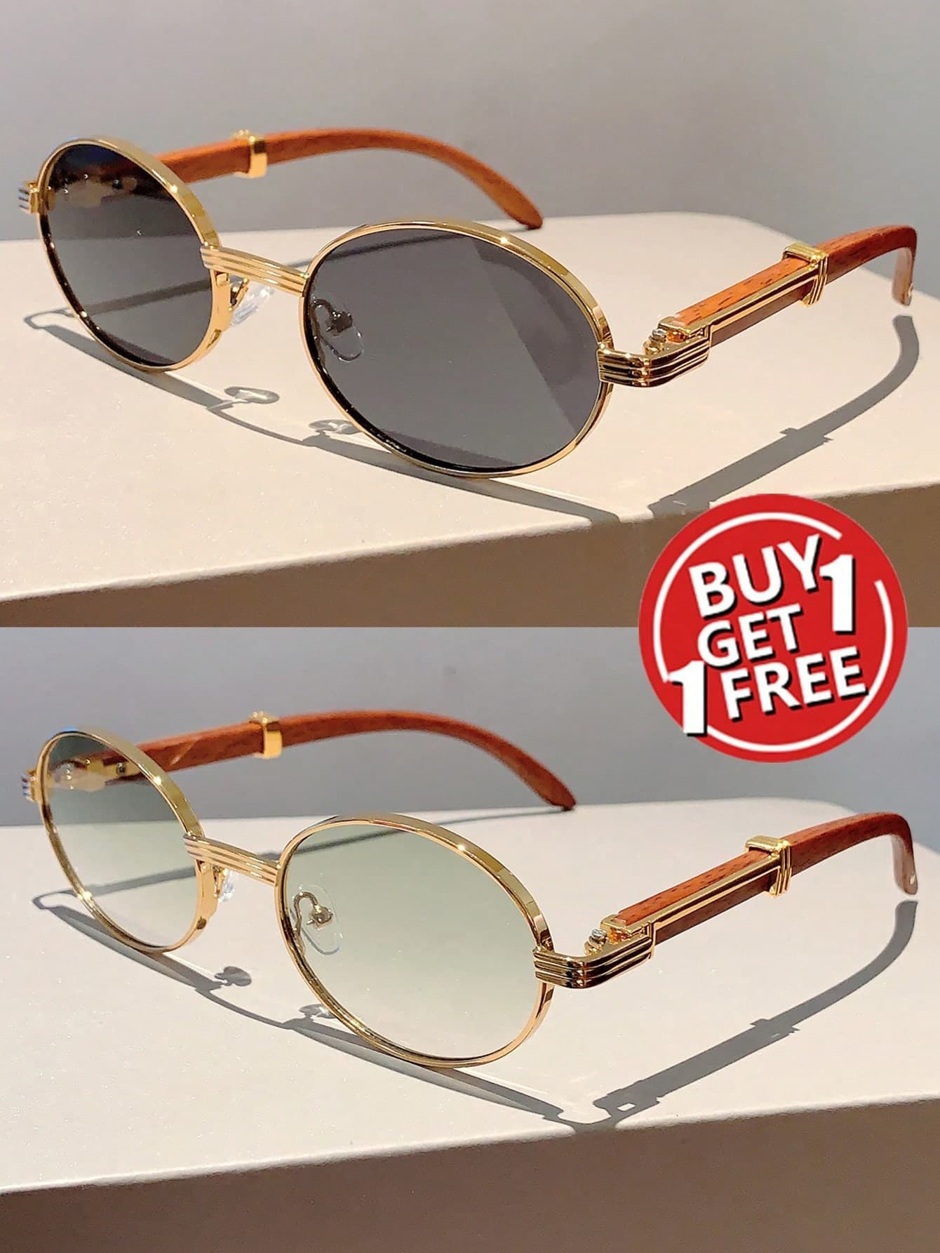 New Retro Oval Frame Fashion Glasses Design Fashion Glasses With Faux Wood Grain Temples