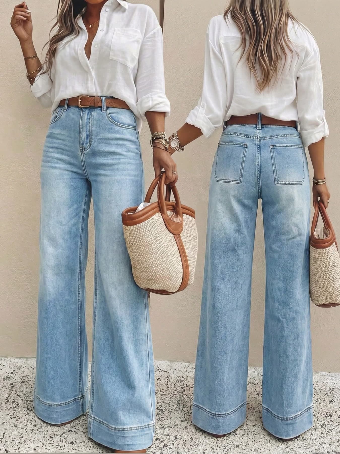 Women's Casual Daily Washed Cat-Whiskered Slanted Pocket Straight Leg Jeans