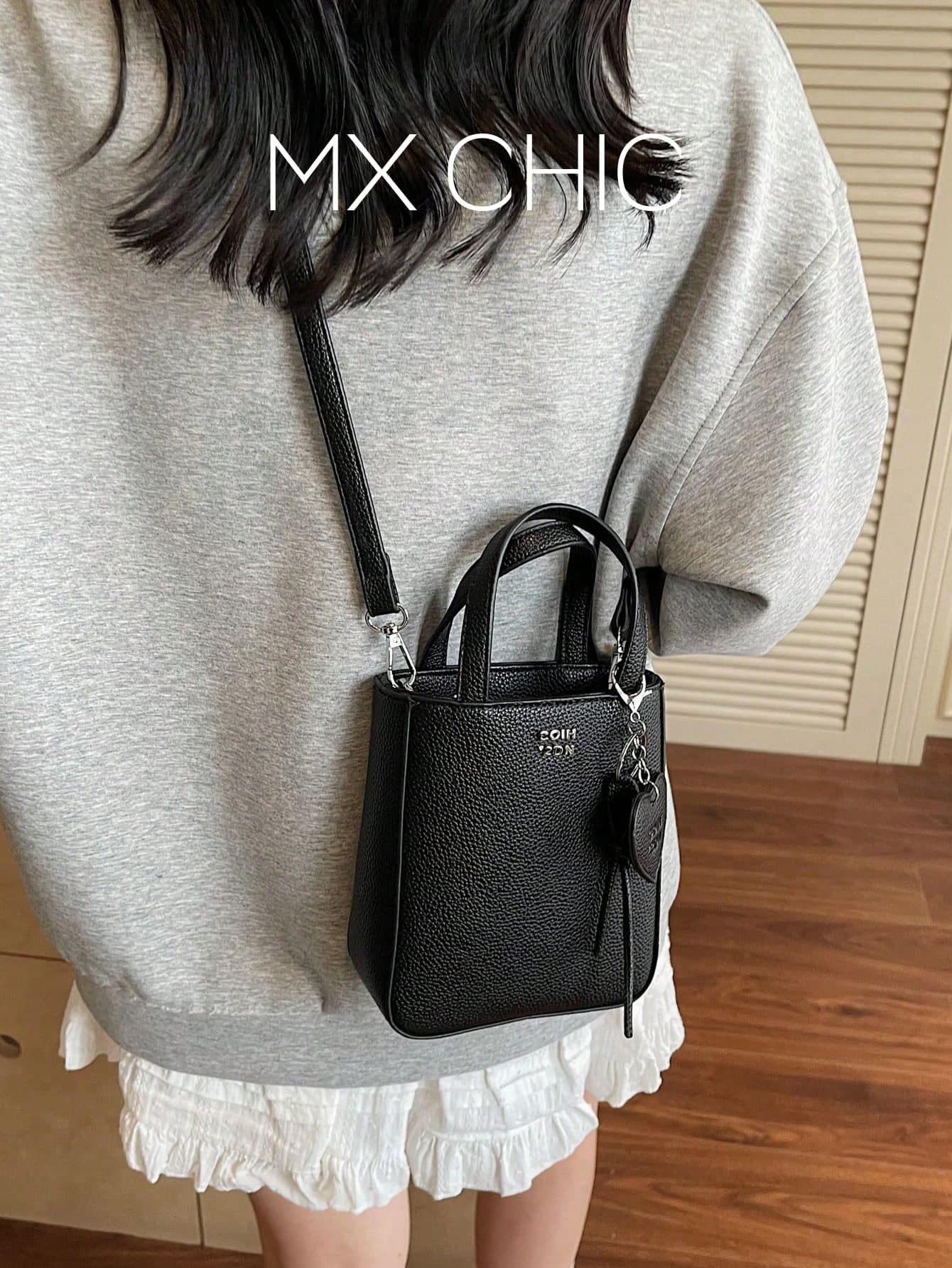 1pc Women Solid Color PU Zipper Handbag, Fashion Date Gift