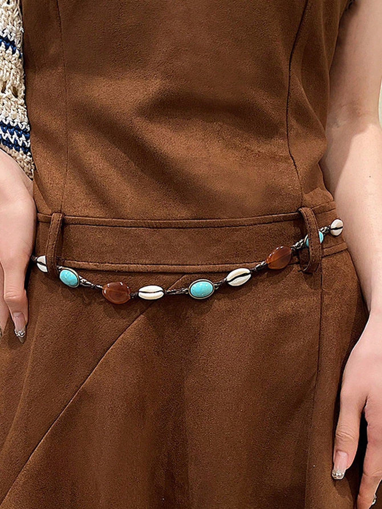 1pc Bohemian Shell Beaded Waist Chain, Vintage Women's Belt
