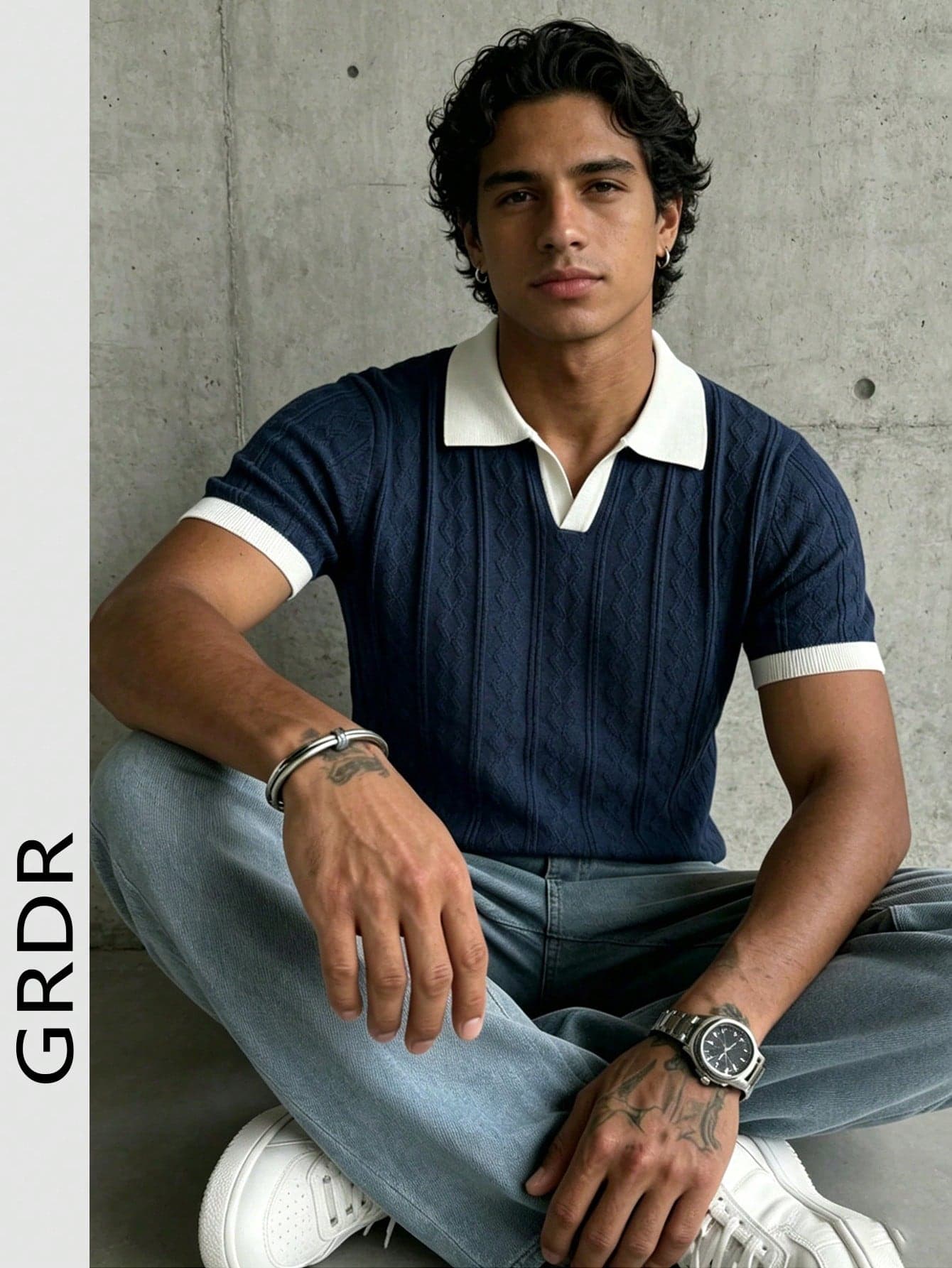 GRDR Men's Lightweight Seagull Collar Solid Color Short Sleeve Knit Sweater, Suitable For Summer Outings, Essential For Fashionable Styling