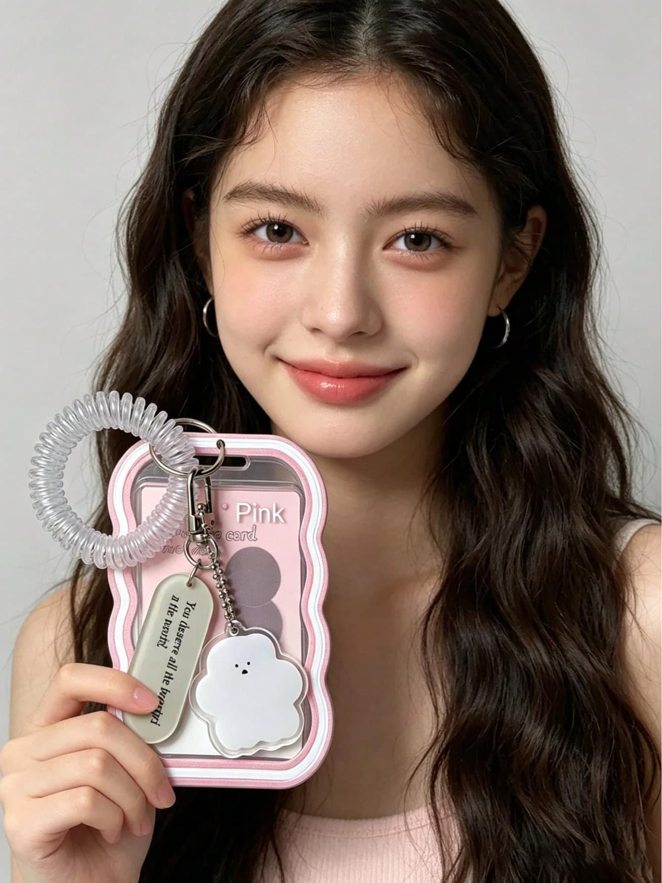 2D Transparent Card Holder, Bus Card Holder, Gradient Design Wave Photo Card Holder, Cute Campus Card Holder - Comes With Adorable Pendant And Bracelet - Perfect Holiday Gift