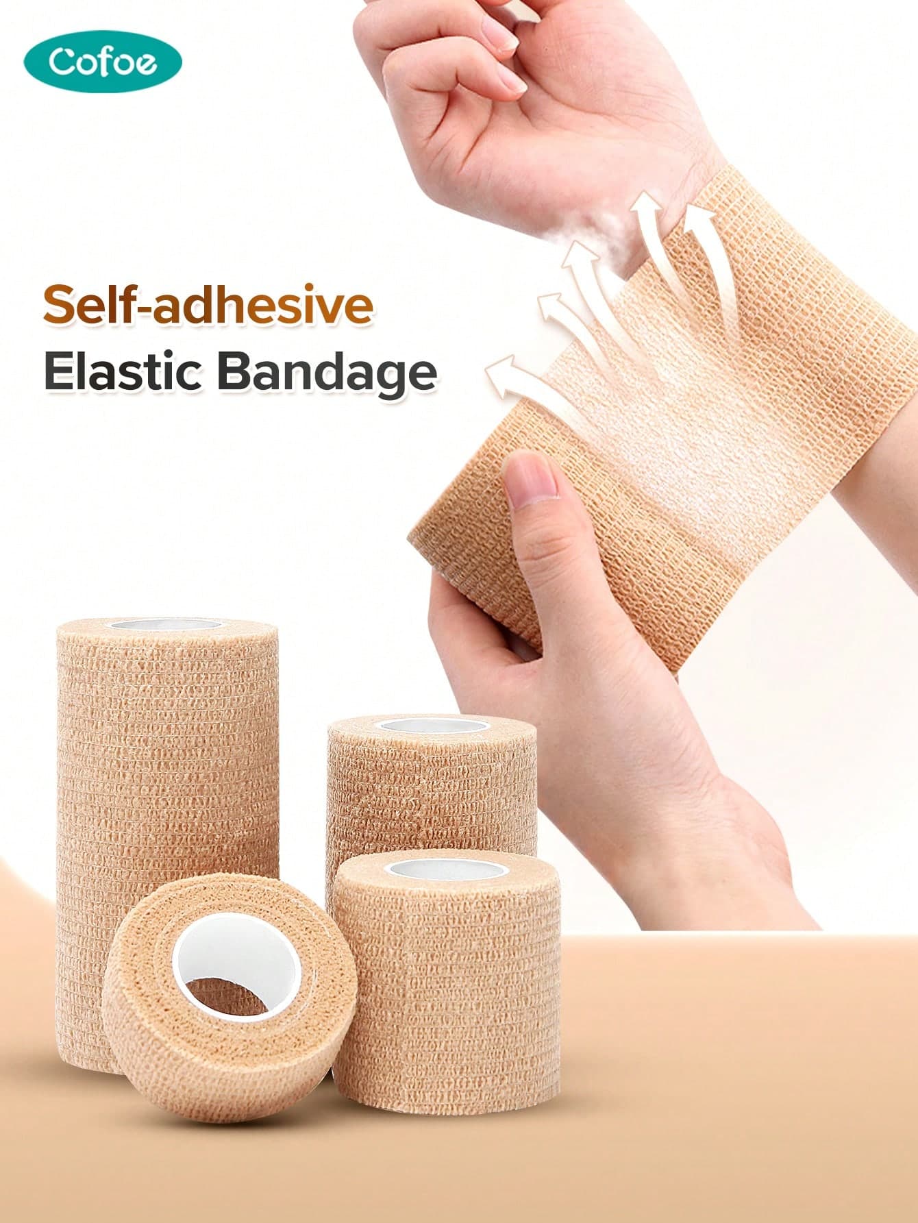 Cofoe Self-Adhesive Elastic Bandage Roll, Waterproof Breathable Self-Adhesive Bandage, 177 Inches/450cm Flexible Self-Adhesive Compression Bandage, Suitable For Home First Aid, Travel And Outdoor Sports, Wrist, Ankle, Knee, Finger Support Daily Protection