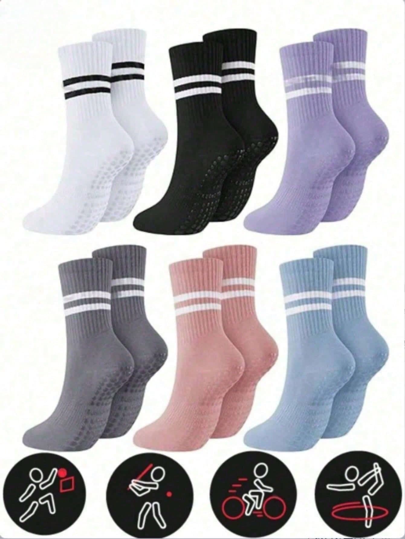 1/3/5/6/10 Pairs Unisex Sports Yoga Mid-Calf Socks, Random Style, Women's Pilates Non-Slip Grip Yoga Socks, Ballet Fitness Training Socks, Slipper Socks