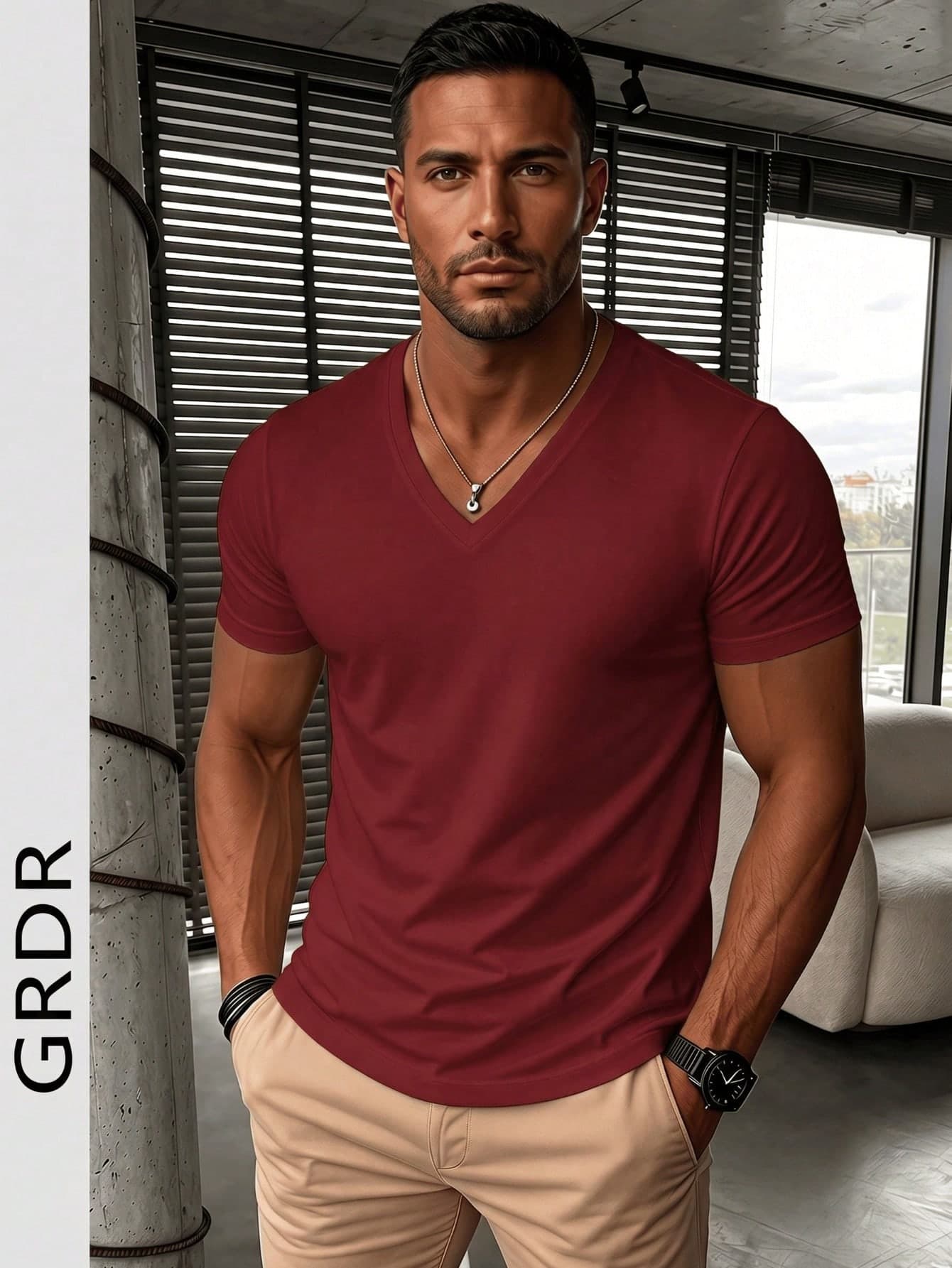 GRDR Men's Fashionable V-Neck Short Sleeve T-Shirt | Exquisite Design | Summer Essential | Easy To Match | Showcase Your Style