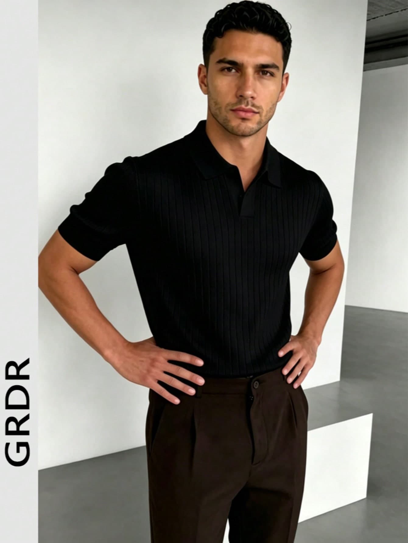 GRDR Men's Summer Knit Polo Shirt, Solid Color Short Sleeve Knitted Collar, Suitable For Summer Outings, Essential For Fashionable Outfit