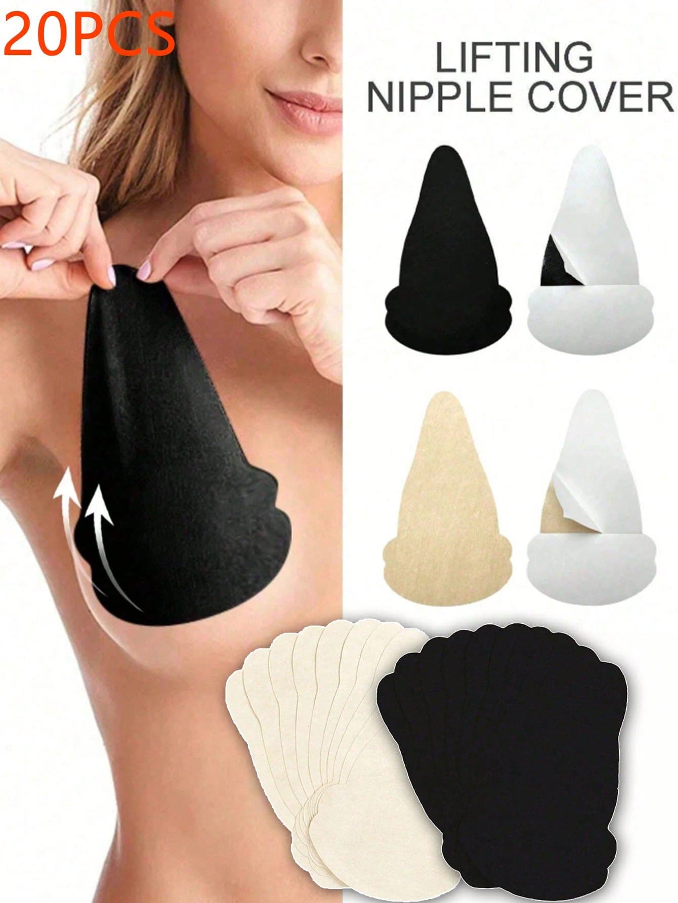 20pcs Women's Black Disposable Nipple Covers, Non-Woven Self Adhesive Breast Petals, Invisible Anti-Bulge Bust Pads For Strapless Outfits
