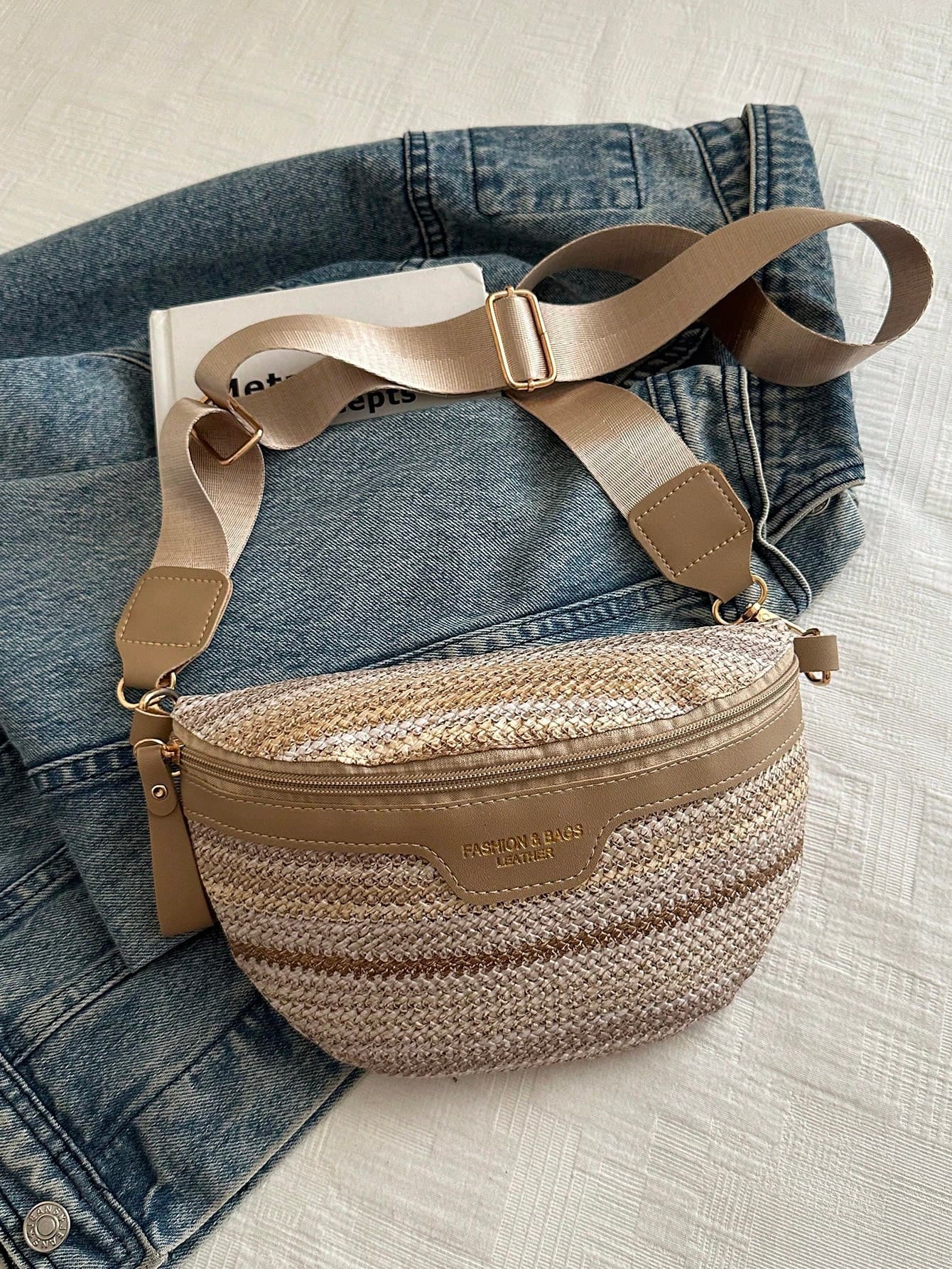 Fashionable Waist Bag Chest Bag Minimalist Style Straw Woven Bag Student Bag Back To School Bag