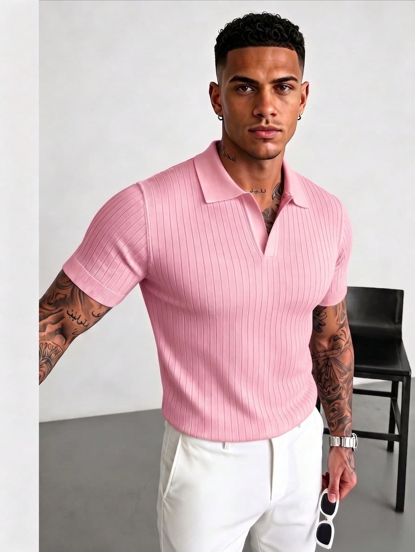 GRDR Men's Summer Knit Polo Shirt, Solid Color Short Sleeve, Suitable For Summer Outings, Fashion Essential