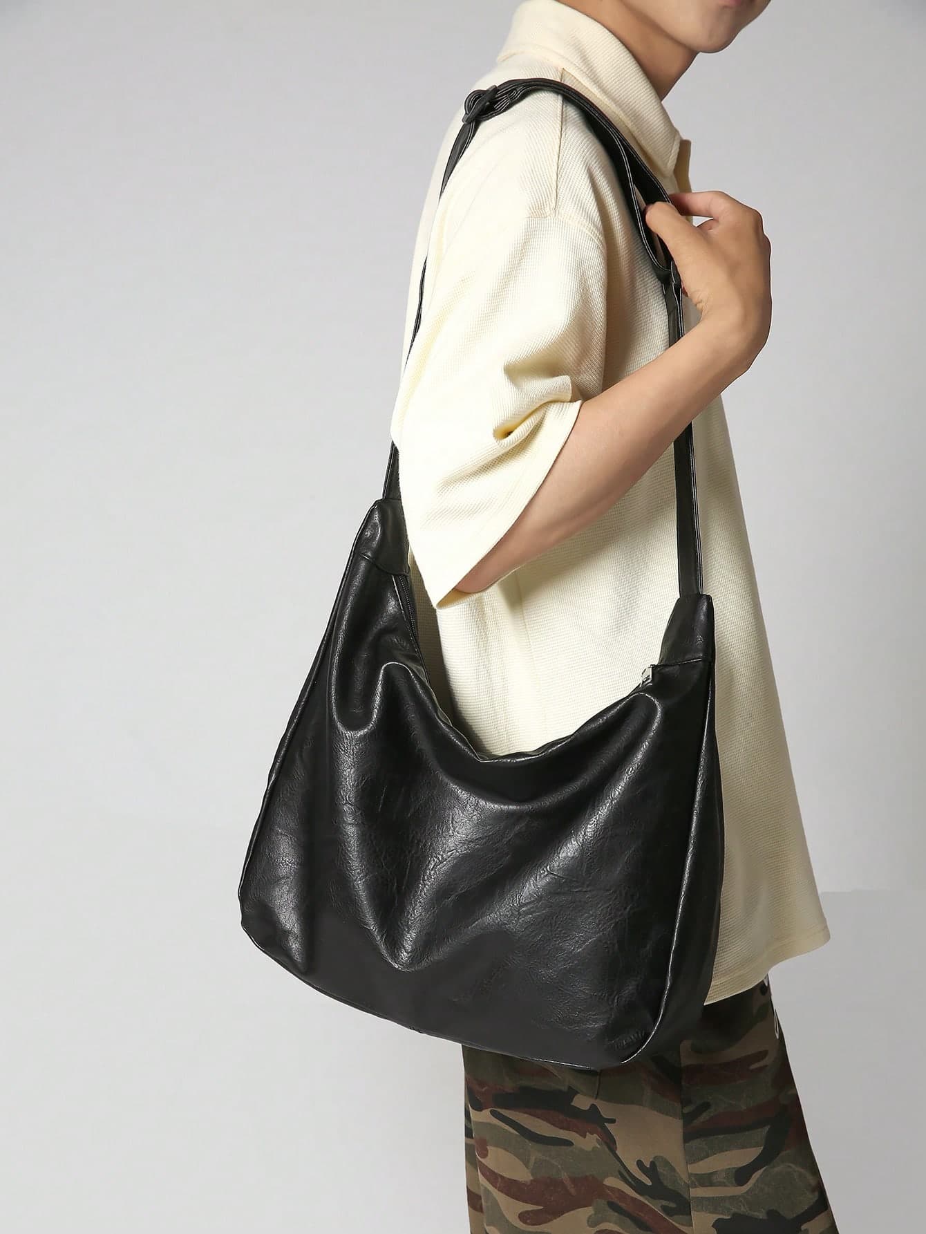 Vintage Ins Style Casual Crossbody Bag, Large Capacity Adjustable Shoulder Strap Shoulder Tote Bag, Faux Leather Hobo Bag, Men's New Personalized Fashion Crossbody Bag For Casual Commute, Travel, School, College Students, Back To School