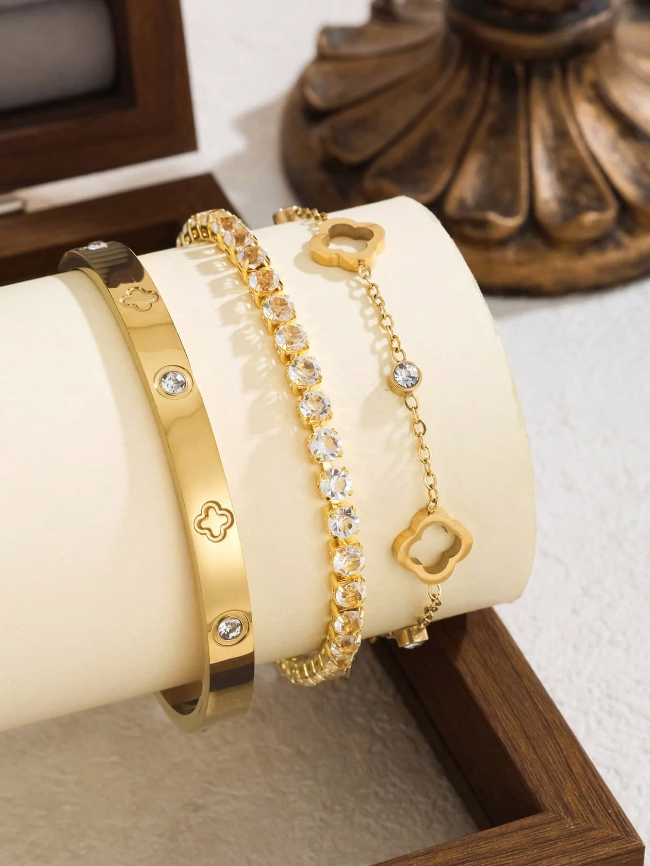 3pcs/1pc Fashion Style Stainless Steel Jewelry Set With Clover Design, Suitable For Women's Commuting Or Daily Wear,A Great Gift For Friends