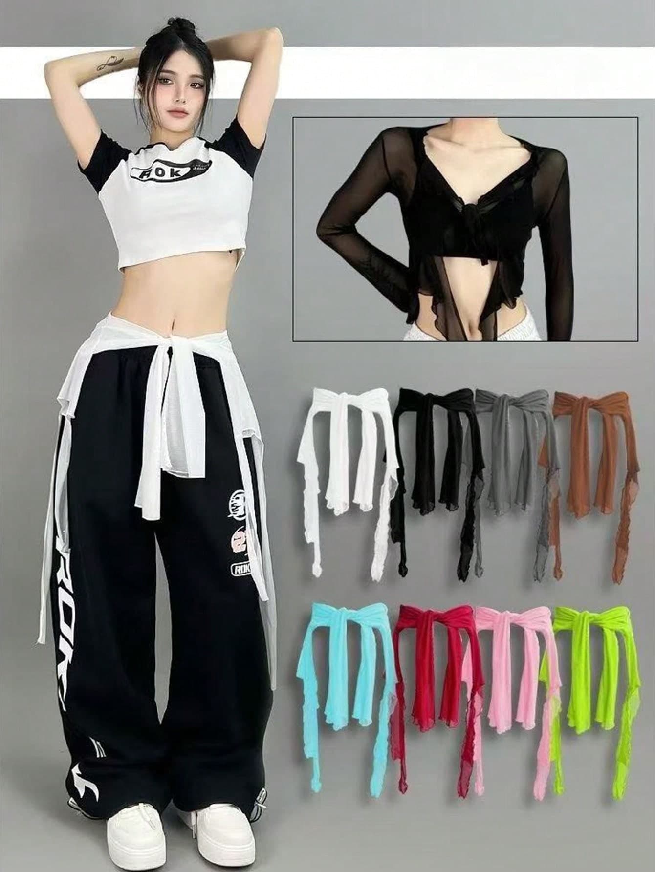 MESHUOKAI 1pc Sexy Jazz Dance New Sequence Fluid Top, Top Waist Belt Dual-Use Belly Dance Chiffon Scarf, Dance Belt, Shoulder Sleeve, Skirt, Stage Performance, Nightclub, Disco Dance Hall, Festival, Party And Banquet, Street Dance Jazz