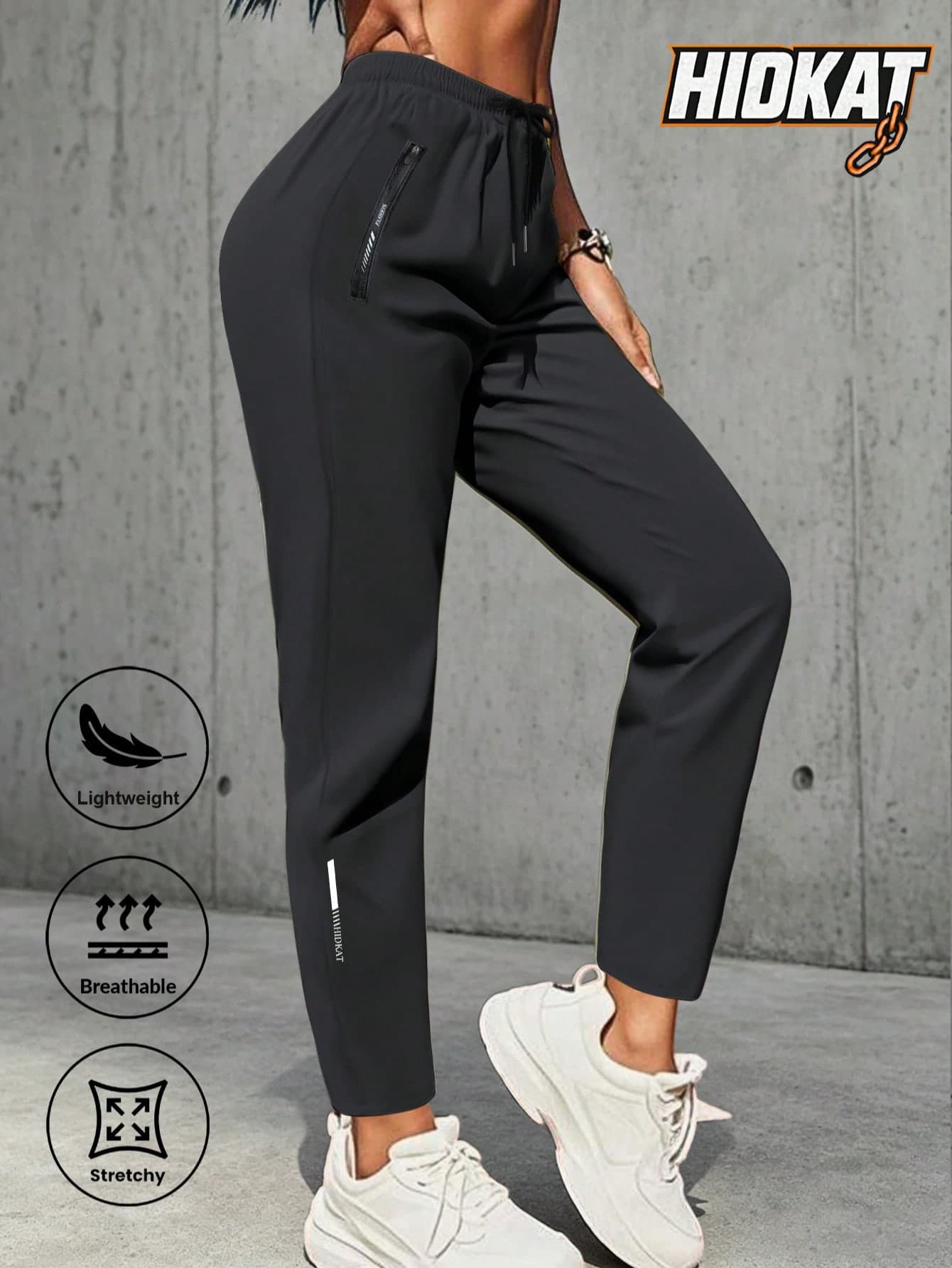 Women's Sports Pants, Quick-Dry Leggings, Drawstring Waist, High Elasticity, Casual Wear, Tight Pants Black Spring